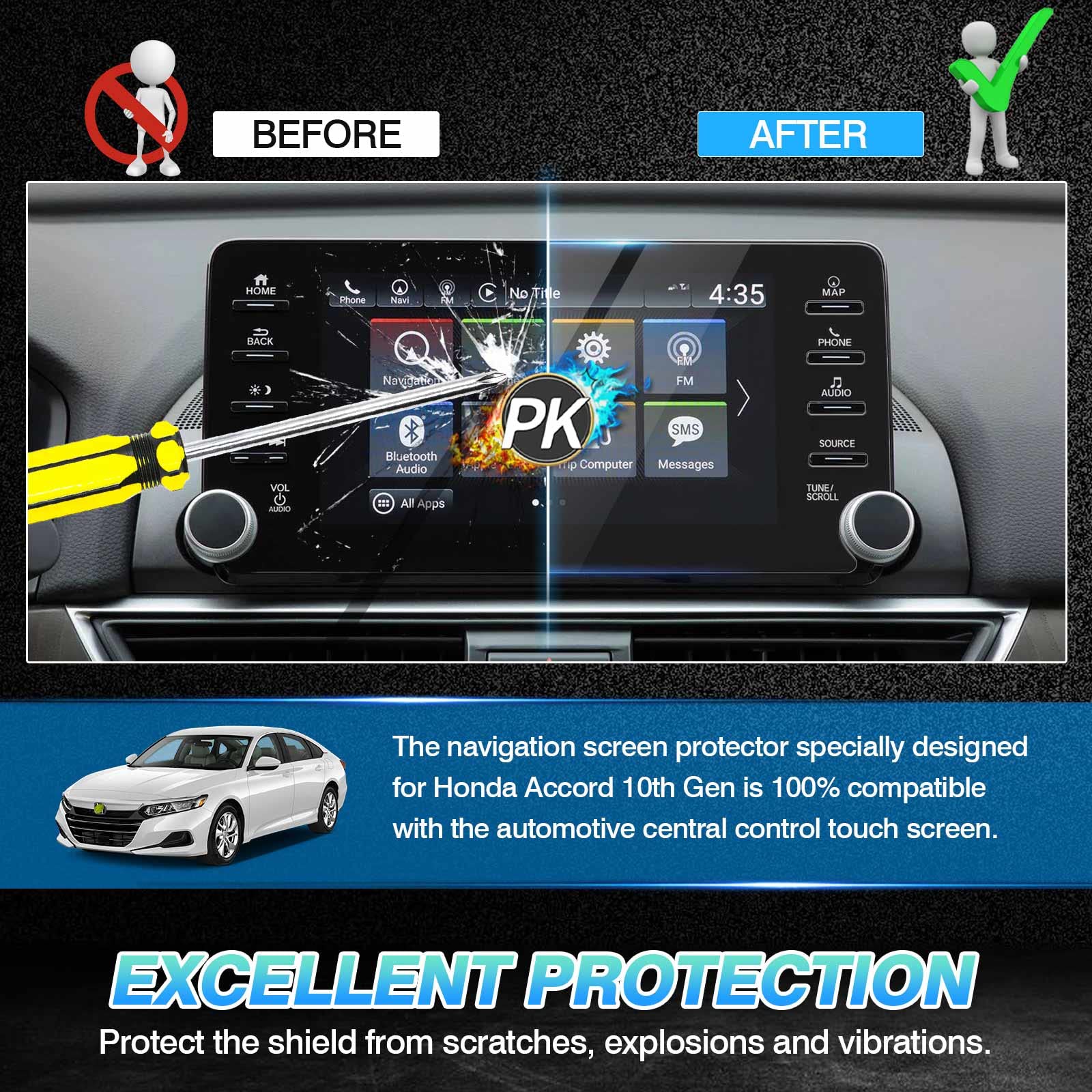 Autorder Tempered Glass Screen Protector for 2018-2022 Honda Accord Sport EX-L Touring - 8-Inch Navigation Touchscreen Film