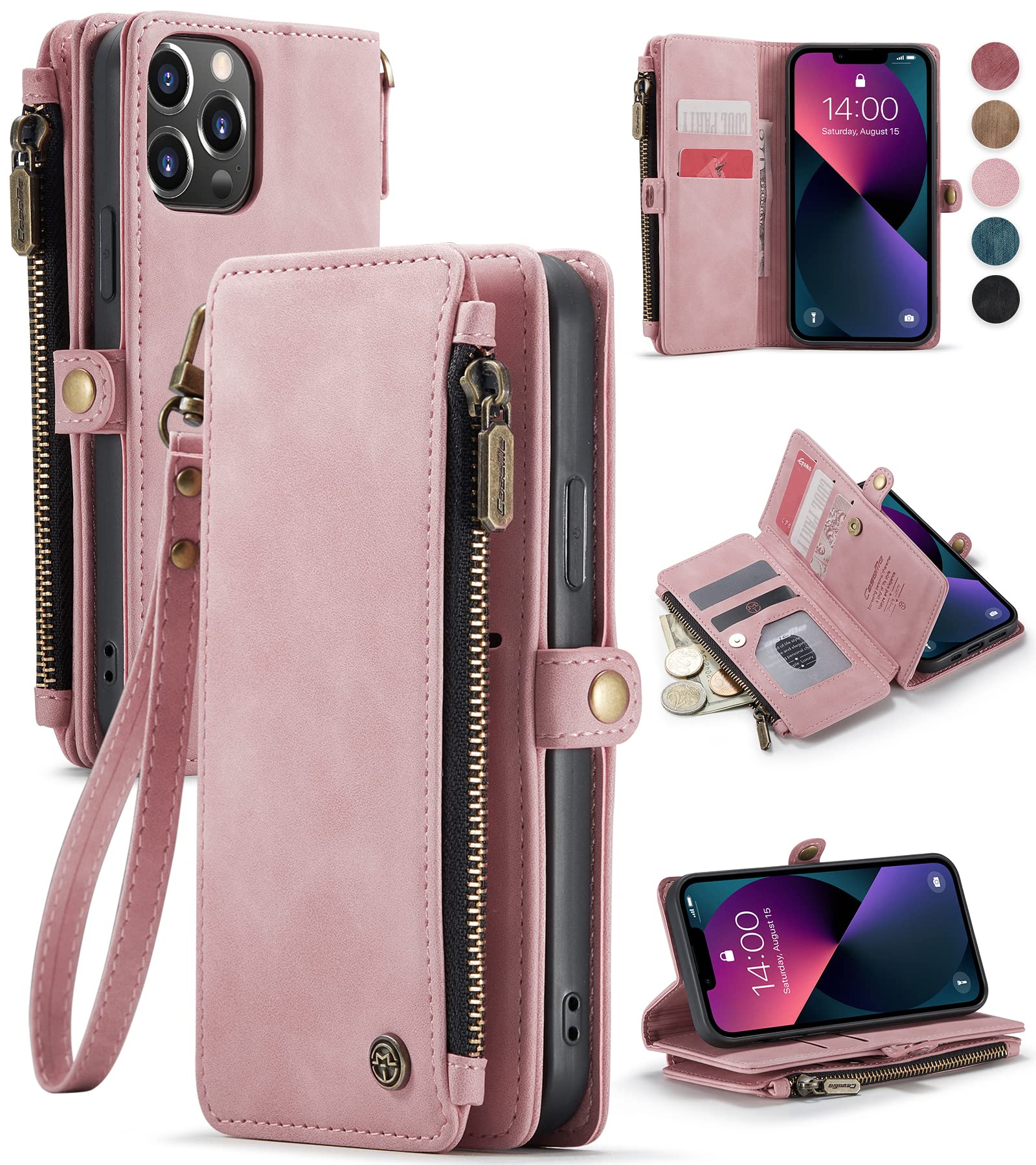 Defencase For Iphone 13 Pro Case, For Iphone 13 Pro Case Wallet For Women Men, Durable Pu Leather Magnetic Flip Strap Wristlet Z