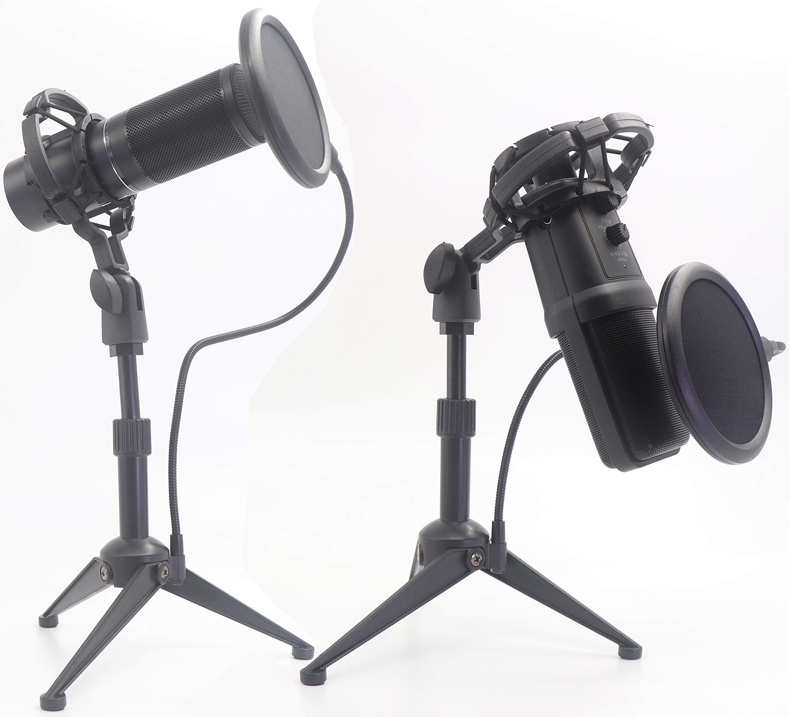 Desktop Microphone Tripod Suspension Stand With Shock Mount Anti Vibration Mic Holder And 4'' Round Mask Shield Double Net Wind