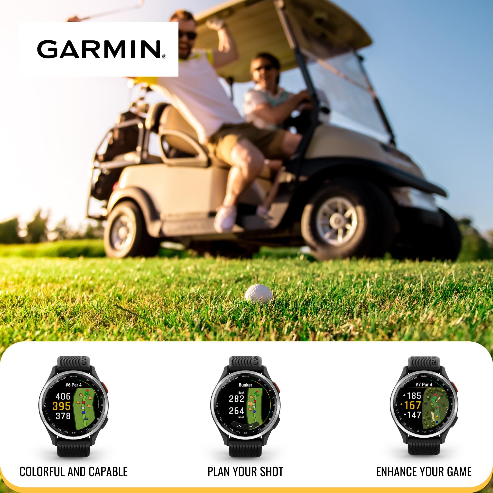 Garmin Approach S44 Gps Amoled Golf Smartwatch (Silver Aluminum Bezel, Black Silicone Band) Bundle With Focus Camera Portable Ch