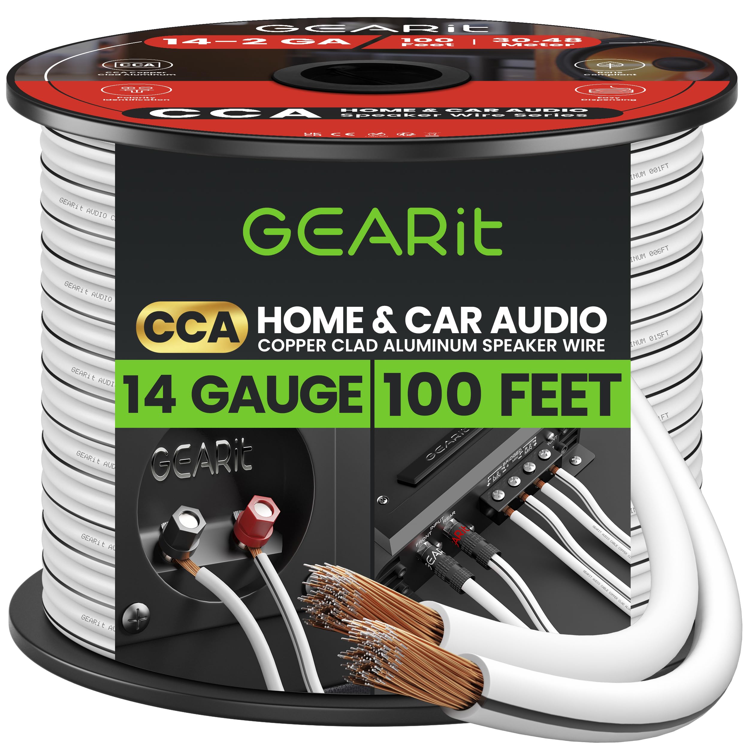 14Awg Speaker Wire, Gearit Pro Series 14 Awg Gauge Speaker Wire Cable (100 Feet / 30.48 Meters) Great Use For Home Theater Speak