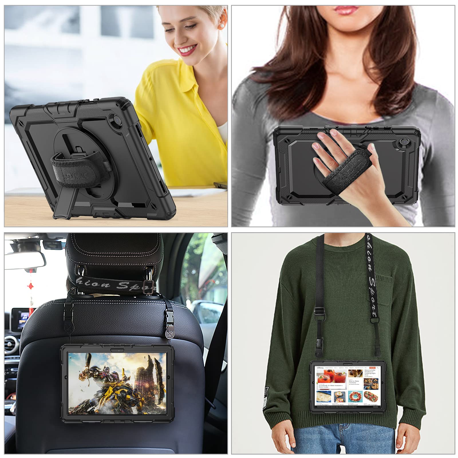 Seymac Stock 360 Hand Strap Shockproof Case For Samsung Galaxy Tab A9 8.7 Inch, Black