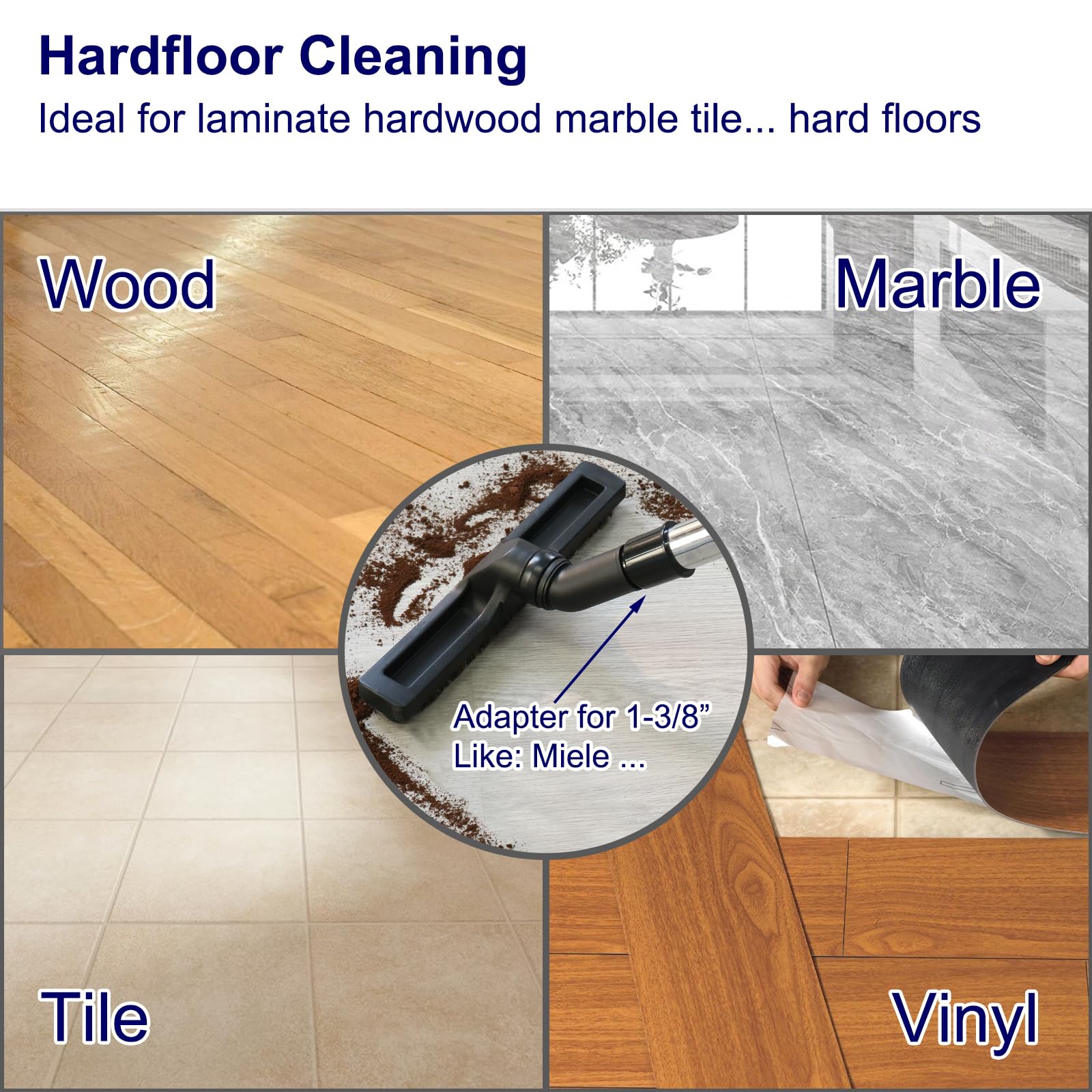 Portek 12 Wide Hardwood Universal Vacuum Floor Brush 1 1/4 (1.25In 32Mm) Inner Diameter With Soft Horse Hair Bristles, 360 Swive