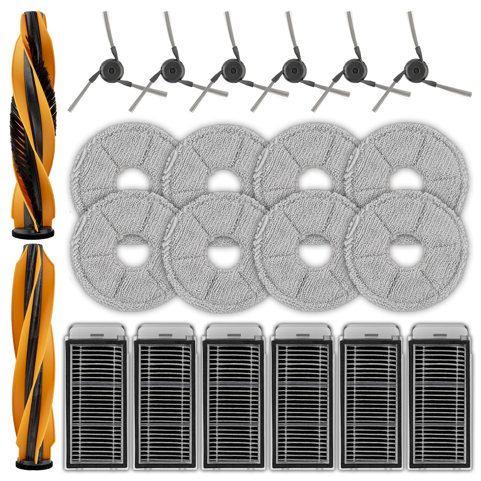 (22 Pack) V50 V70 Replacement Parts Compatible with Mova V70 Ultra Complete, V50 Ultra Complete Robot Vacuum, 2 Roller Brushes, 