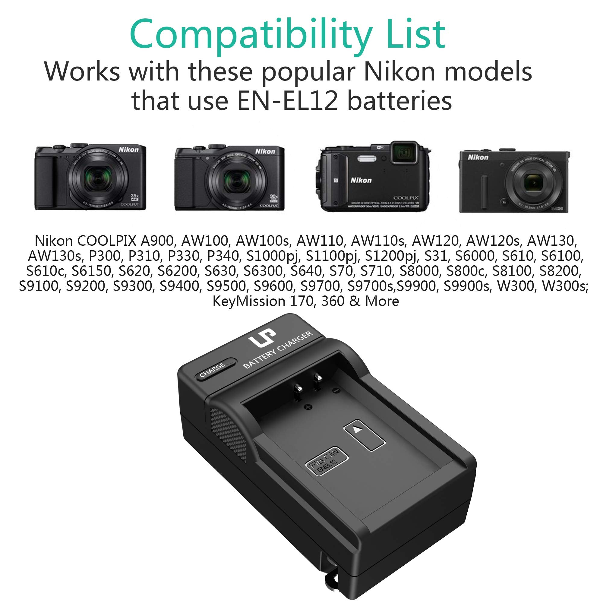 En-El12 Battery Charger, Lp Charger Compatible With Nikon Coolpix A1000, B600, Aw130, Aw110, Aw100, A900, W300, S1200Pj, S9900,