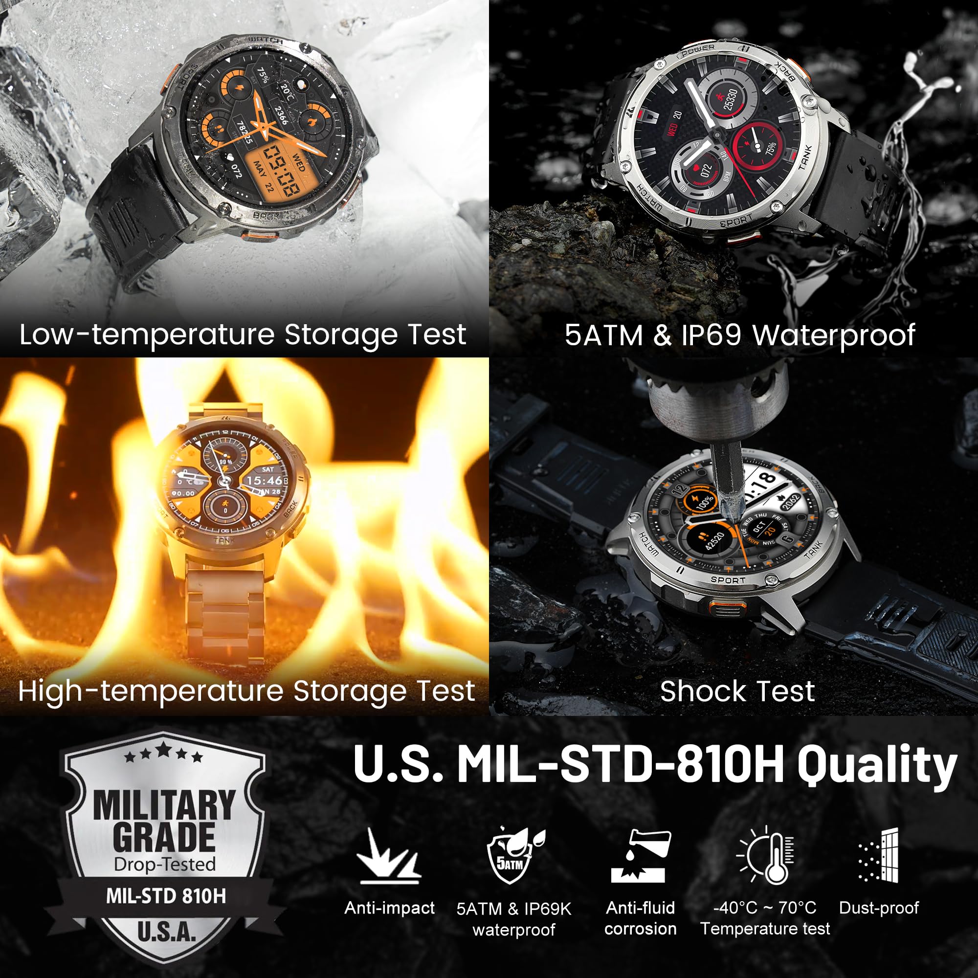 Kospet Smart Watch For Men, 60 Days Extra Long Battery, 50M Waterproof Rugged Military Smartwatch(Answer/Make Calls)Full Metal Body, 170 Sports Mode 1.43� Amoled Display Fitness Watch Voice Assistant