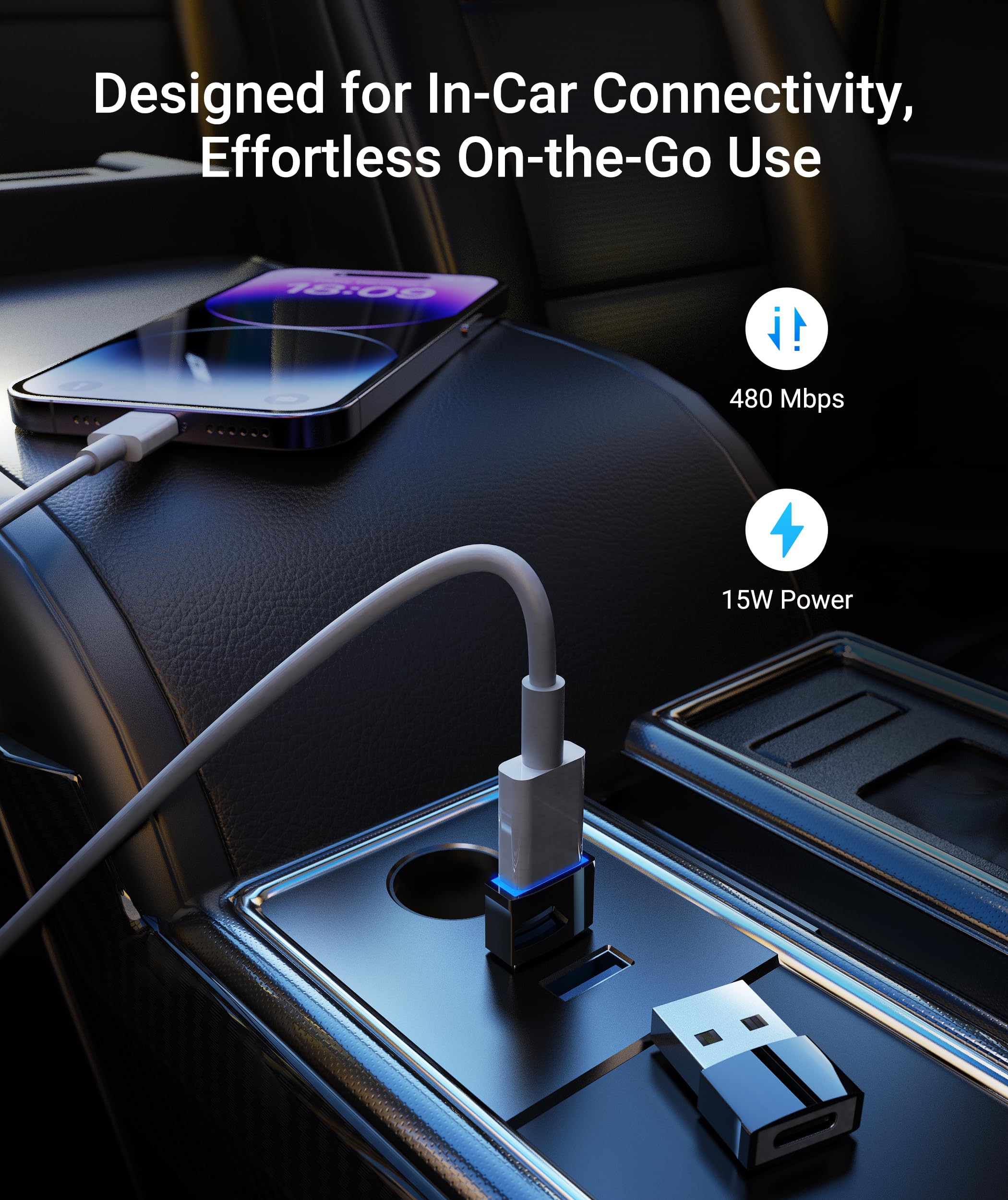 Syntech Drivepower Usb To Usb C Adapter With Led Light 4 Pack, Type C Female To Usb Male Converter Charger Adapter Compatible Wi