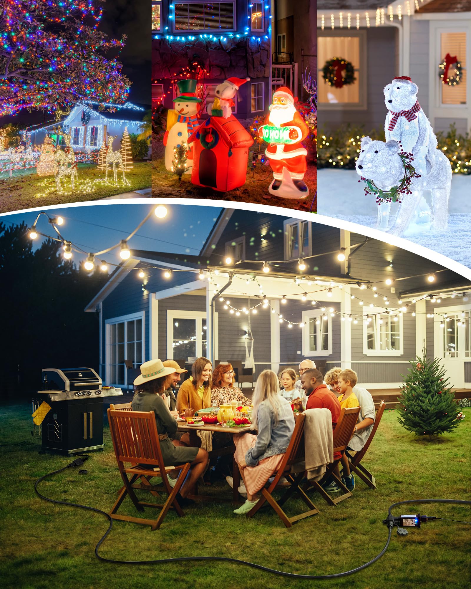 Brightown Outdoor Extension Cord Multiple Outlet, 50 Ft Christmas Light Extension Cord Evenly Spaced 6 Outlets Plugs With Safety