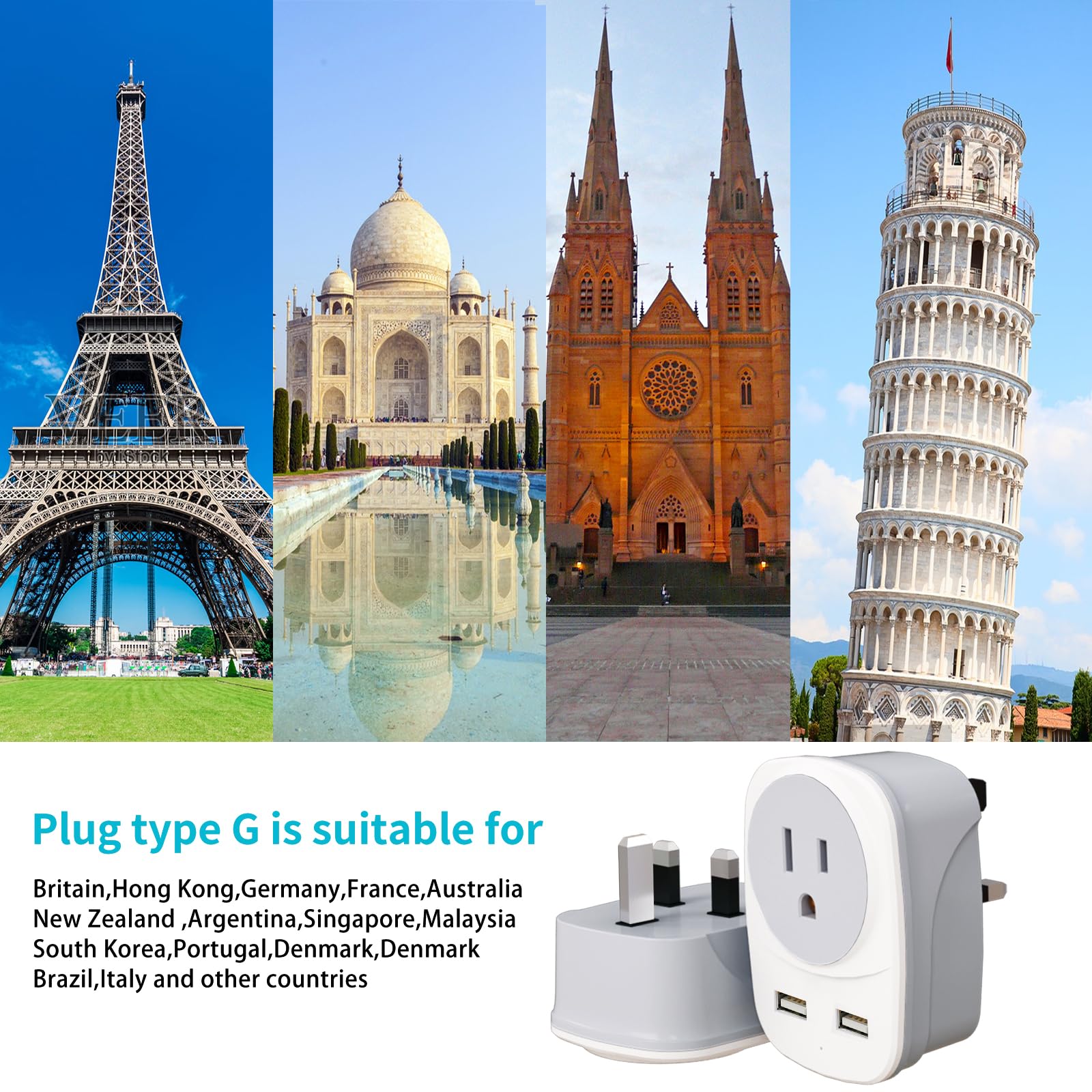 (Two Packs In A Box) Uk Travel Plug Adapter, G Type Power Socket Adapter With 2 Usb Ports For Usa To Dubai Scotland Uk London En