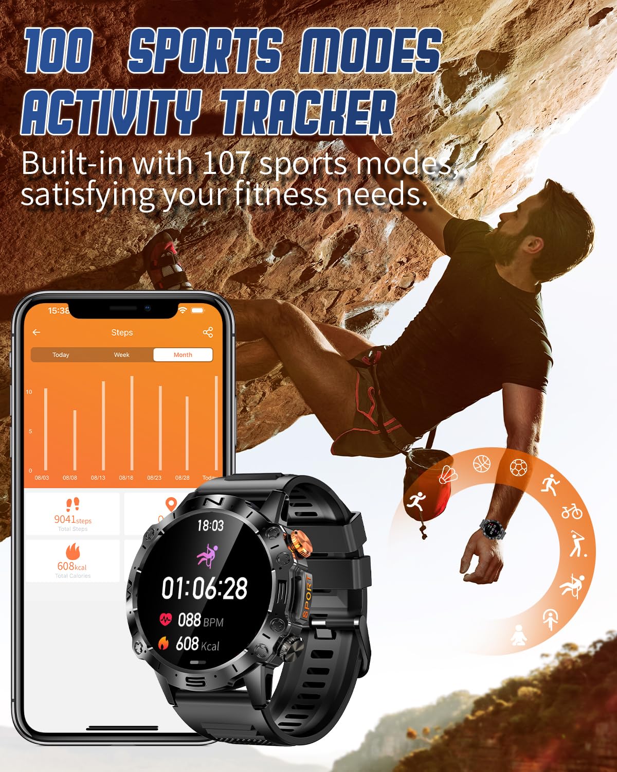 Podoeil Military Smart Watches For Men With 1.43 Amoled Screen, Sports Tracking/Waterproof Tactical Smartwatch, Compatible For A