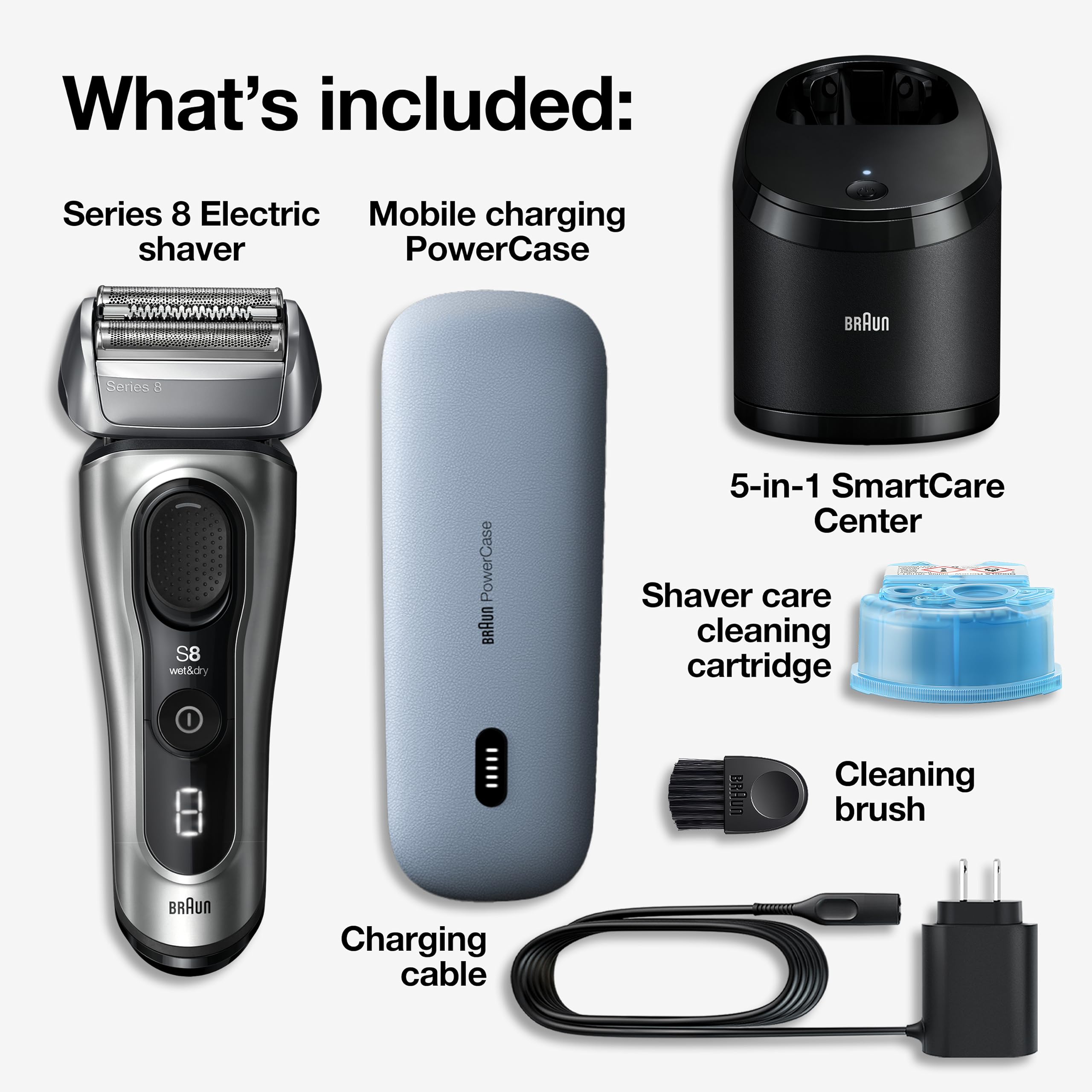 Braun Series 8 8577Cc Electric Razor For Men, 4+1 Shaving Elements & Precision Long Hair Trimmer, 5In1 Smartcare Center, Close &