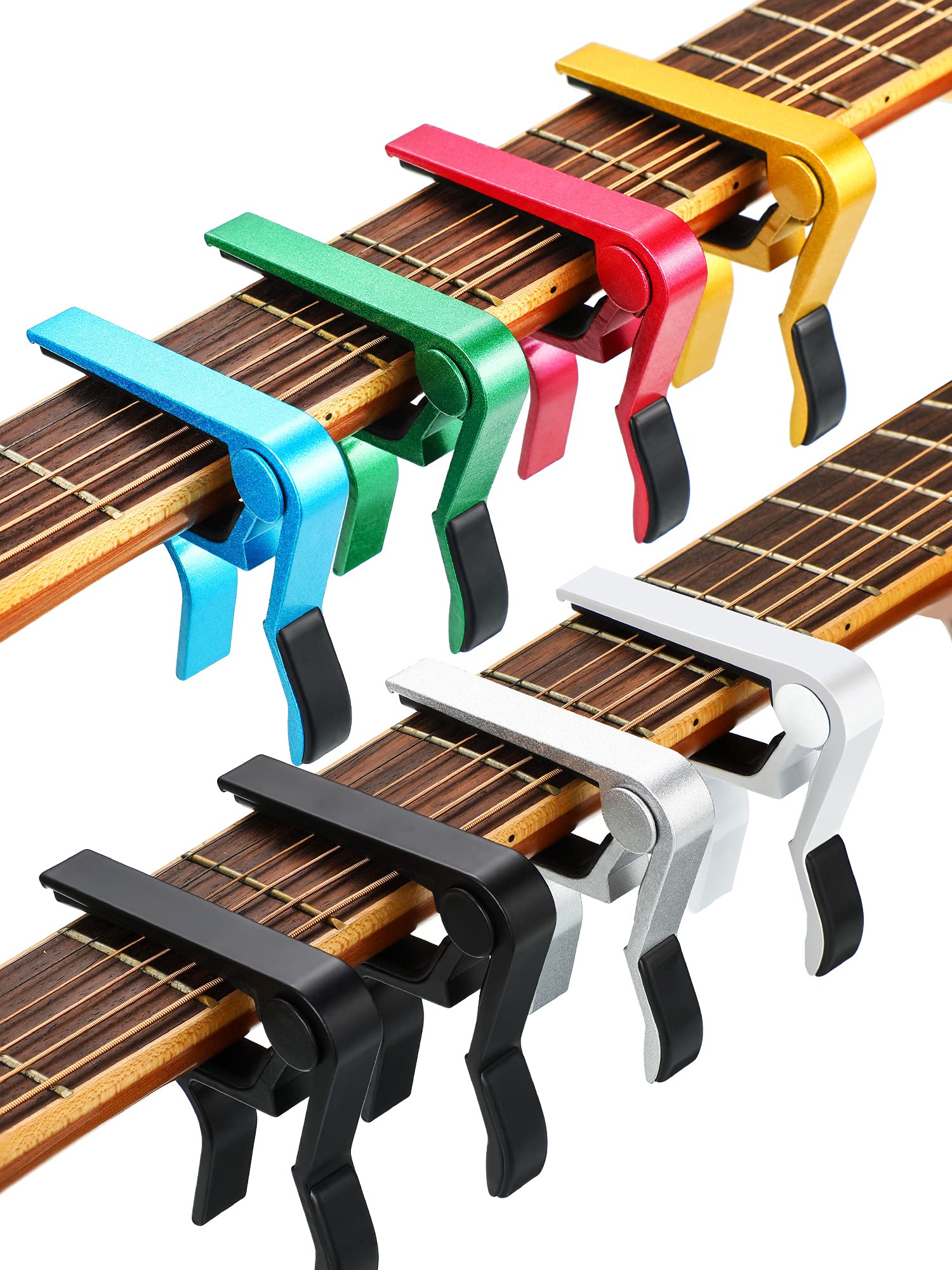 Yeshone 8 Pcs Guitar Clamp Capo Aluminum Metal Universal Electric Capo Clamp for Various Types Lightweight String Instrument Chr