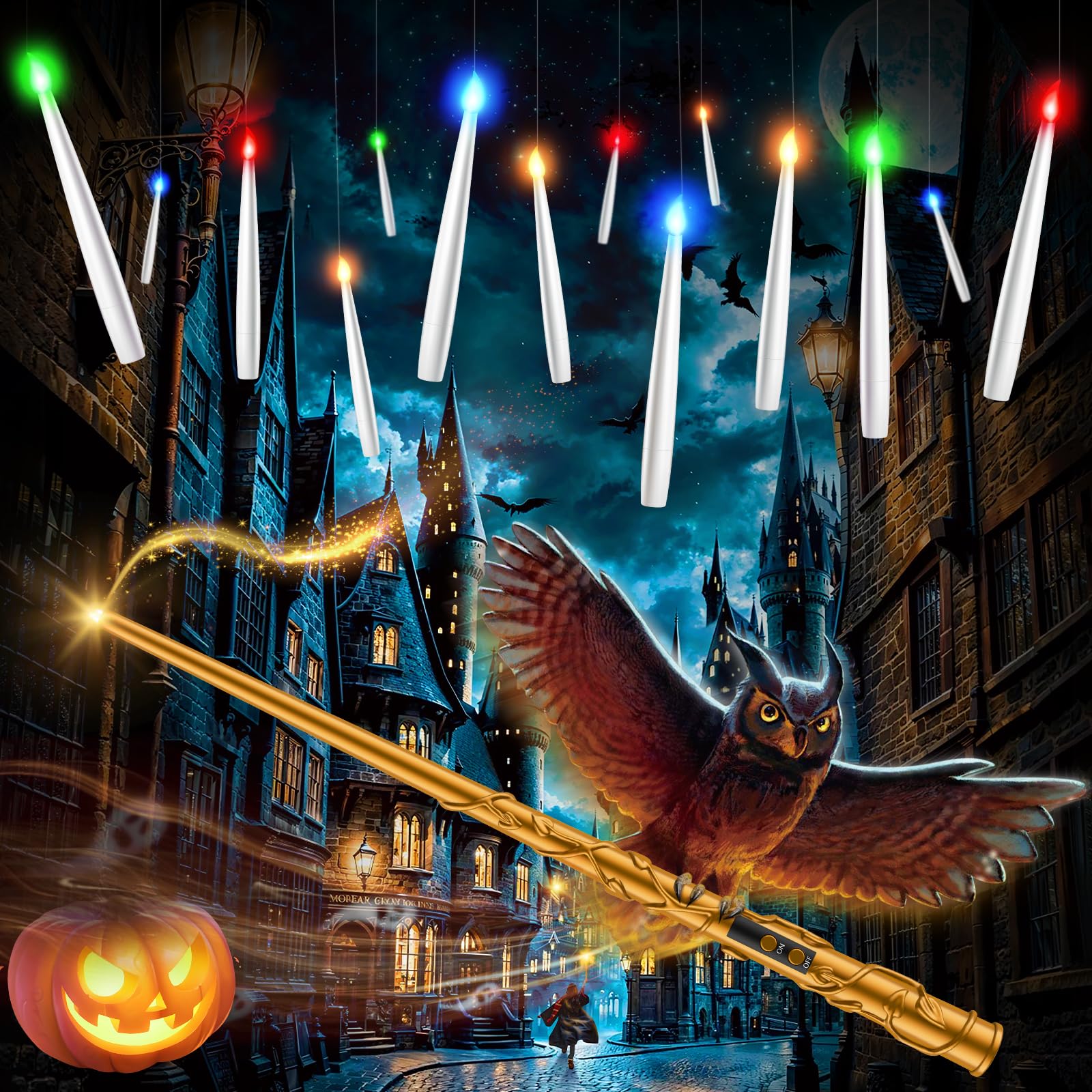 Tlpuhu Floating Candles 18 Pcs With Magic Wand Remote, Christmas Decorations Multicolor Hanging Candles With String Battery Oper