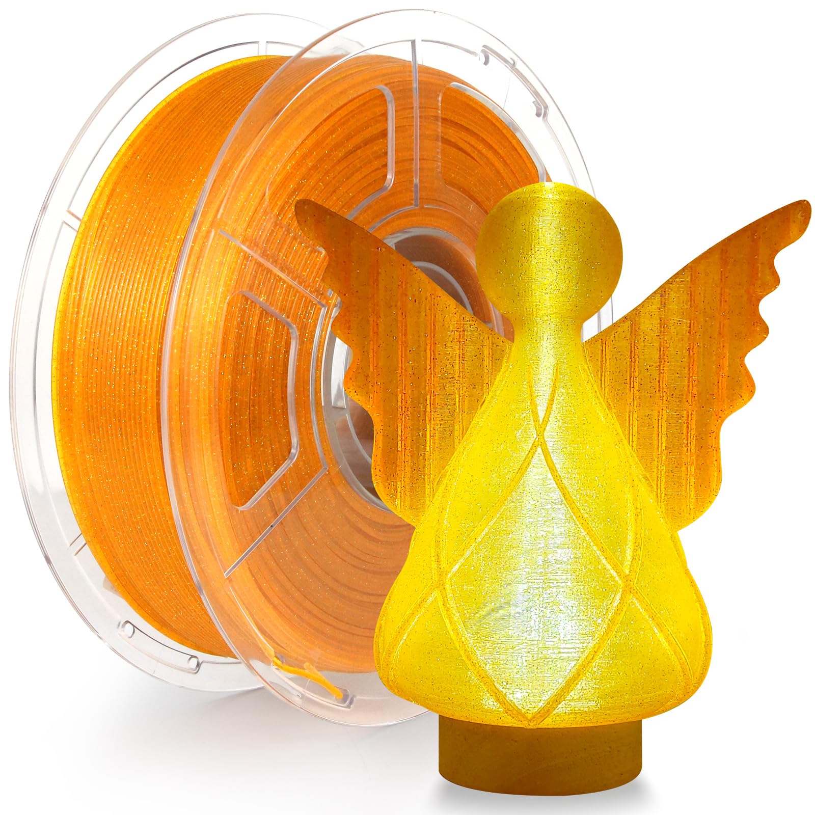 Isanmate 3D Printer Filament, Transparent Glitter Orange Pla Filament 1.75 Mm, 3D Printing Filament 1Kg/2.2Lb