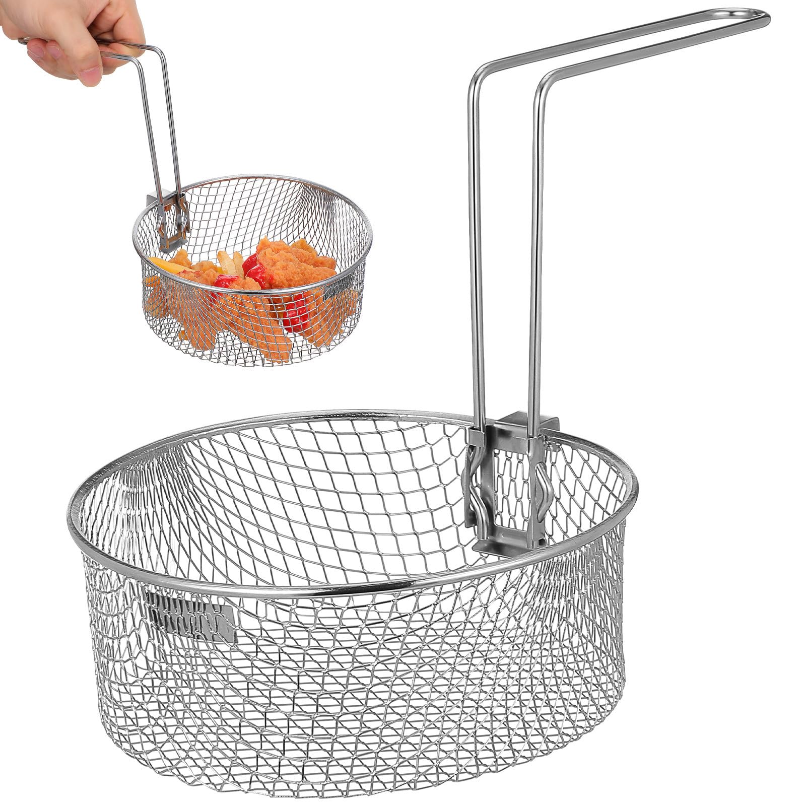 Sewroro Stainless Steel Deep Fryer Basket with Removable Handle, 2 Liter