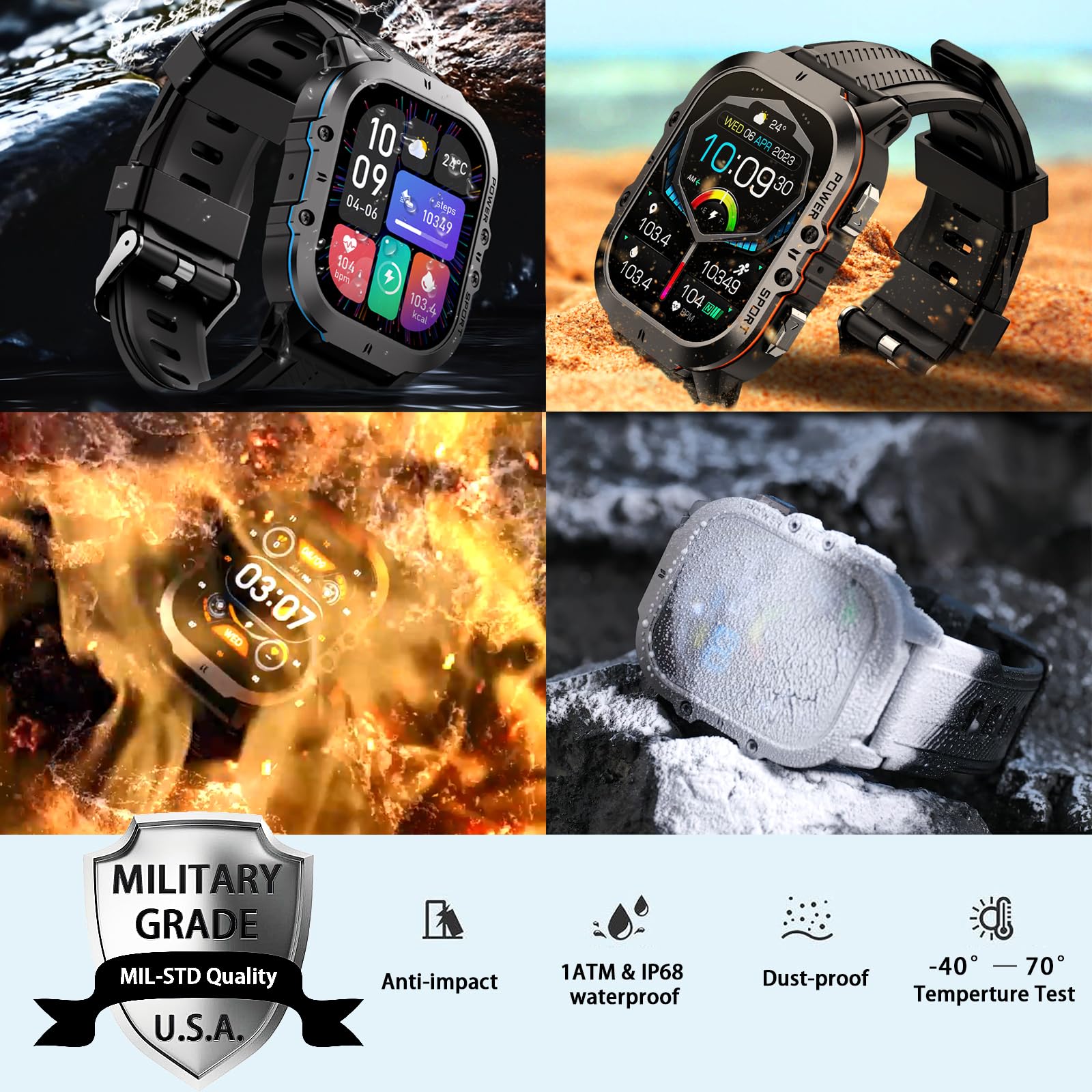 Vowtop Smart Watches For Men, 1.96'' Hd Amoled, Rugged Military (Answer/Calls/Dial) Fitness Tracker, Extra Long Battery Life, Ai