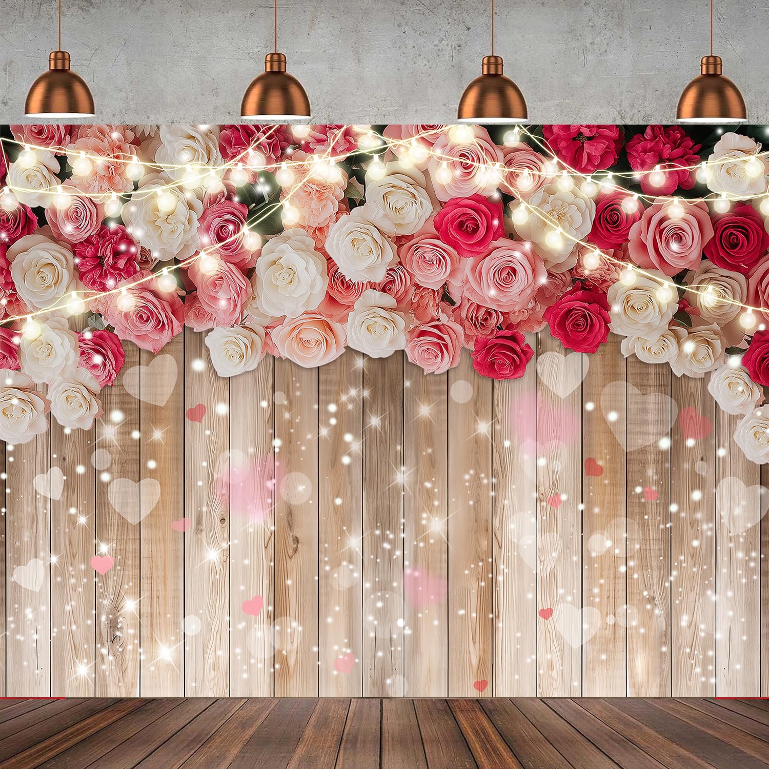 7x5ft Rustic Floral Wooden Wall Backdrop Wall for Women Family Photography Background Rose Flower Wooden Party Decoration for Bi