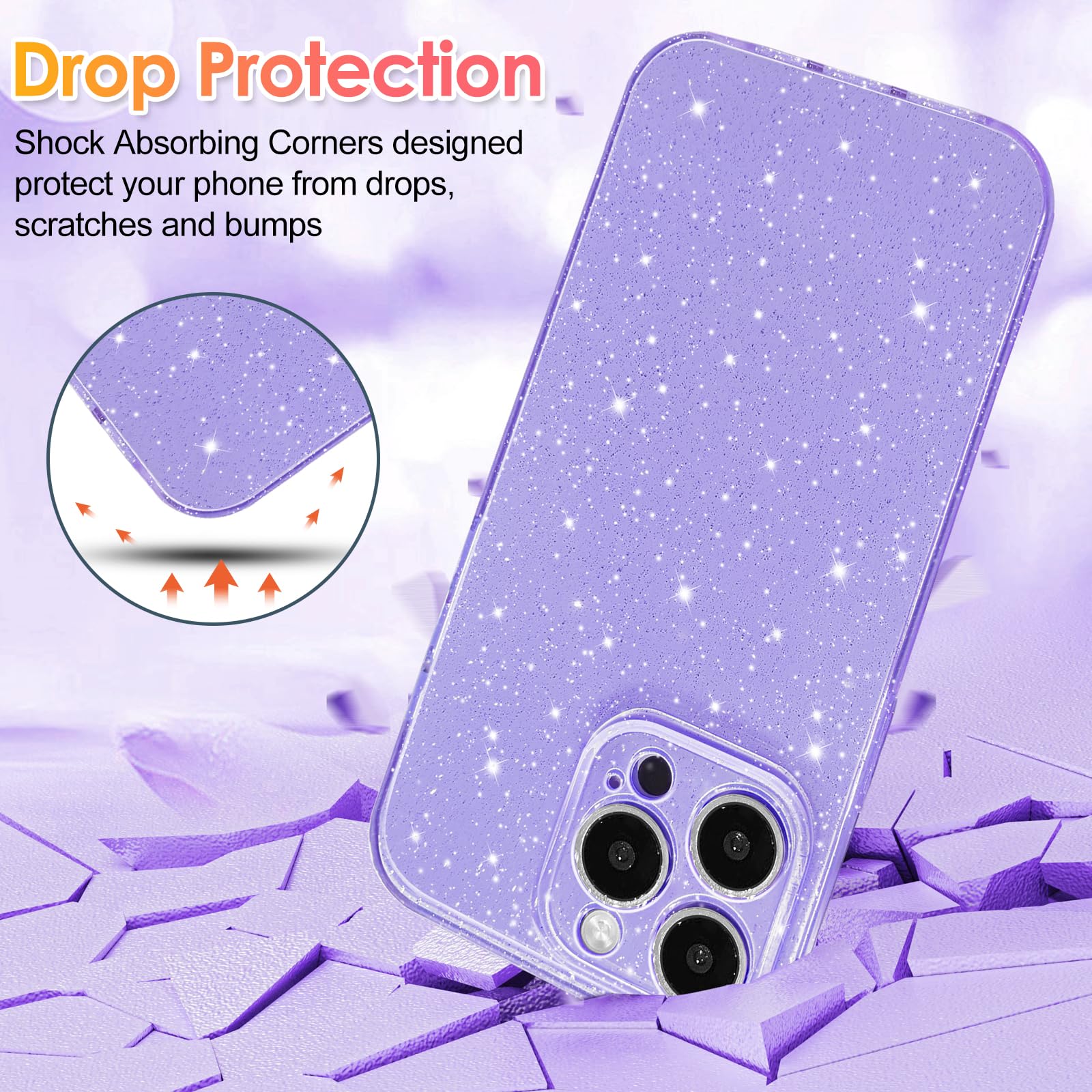Hython Case For Iphone 16 Pro Case Glitter Cute Sparkly Shiny Bling Sparkle Phone Cases 6.3'', Thin Slim Fit Soft Tpu Bumper Sho