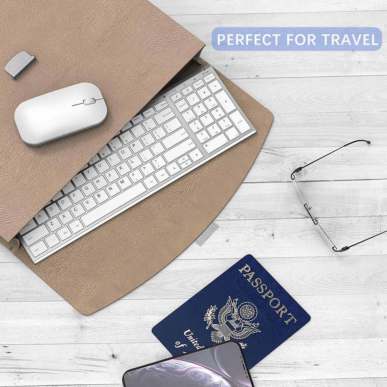 Seenda Rechargeable Wireless Keyboard Mouse, Ultra Thin Low Profile Wireless Keyboard And Mouse With Number Pad, Quiet Portable Combo Compatible For Windows Xp/7/8/10/11/11 Pro, Silver White