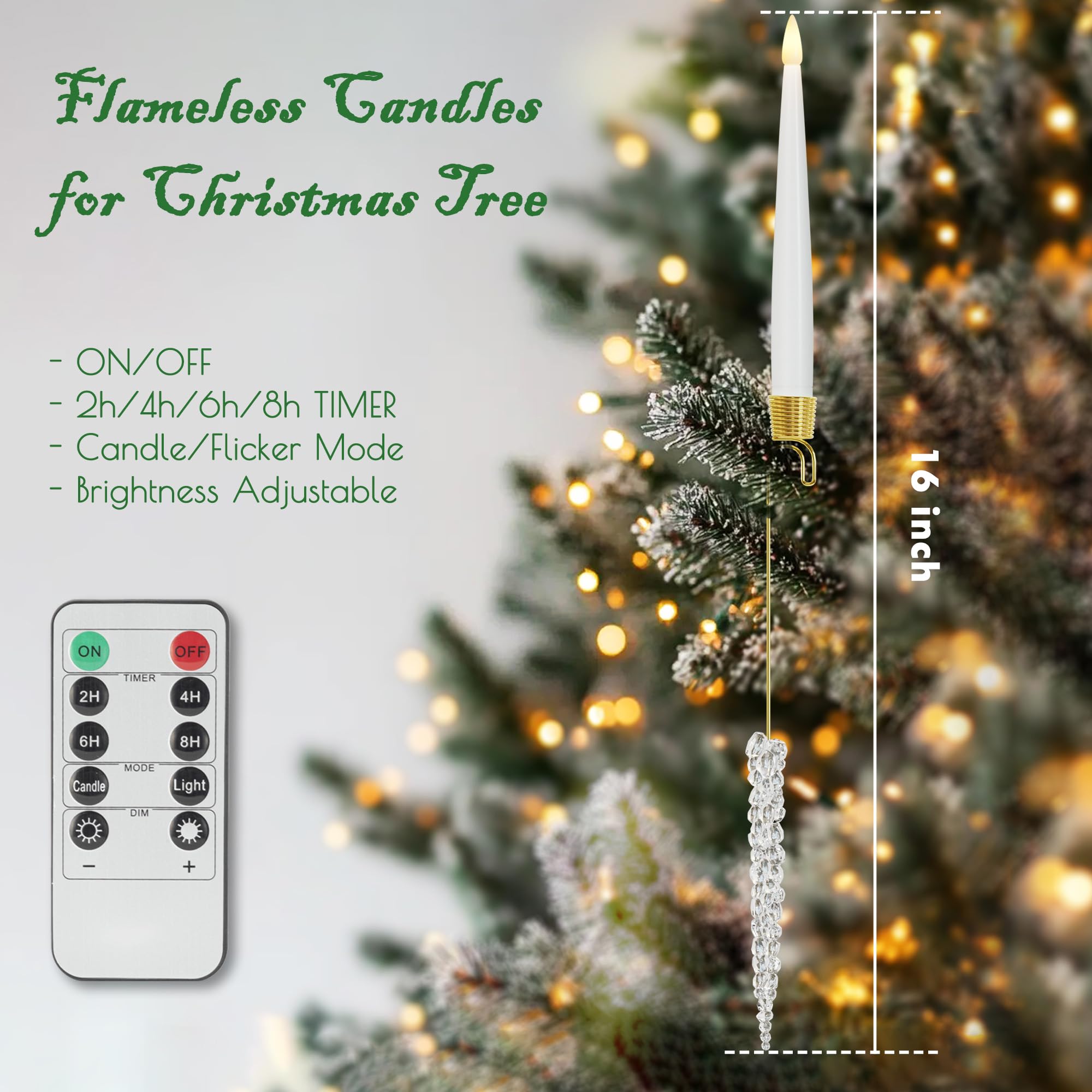Joione Christmas Tree Candles With Hooks & Remote   12 Pack Led Flickering Flameless Candles With Timer For Christmas Tree Decor