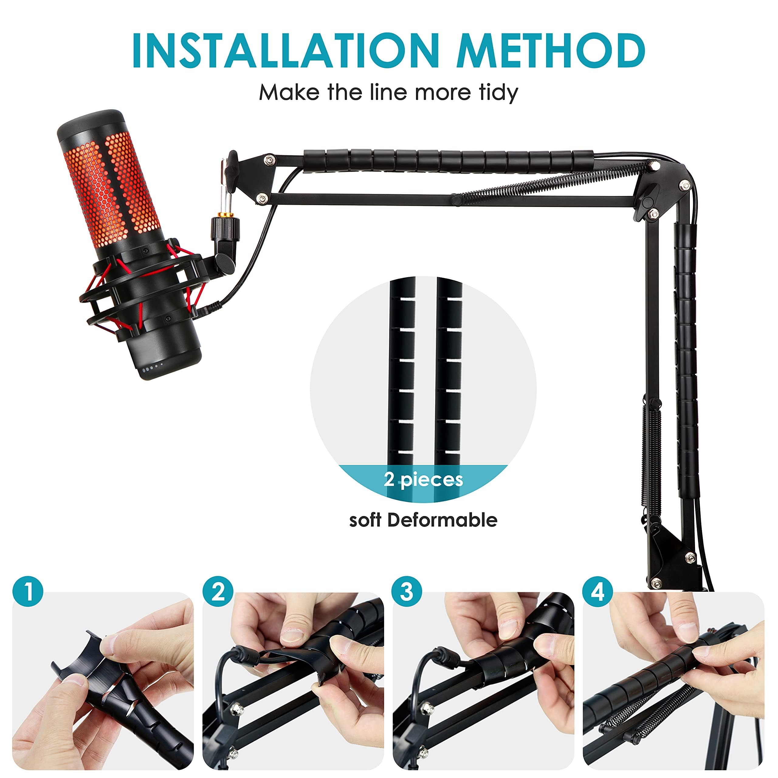 YOUSHARES Mic Boom Arm Compatible with HyperX Quadcast S Microphone   Upgraded Adjustable Scissor Mic Boom Arm Stand with Pyramid Base