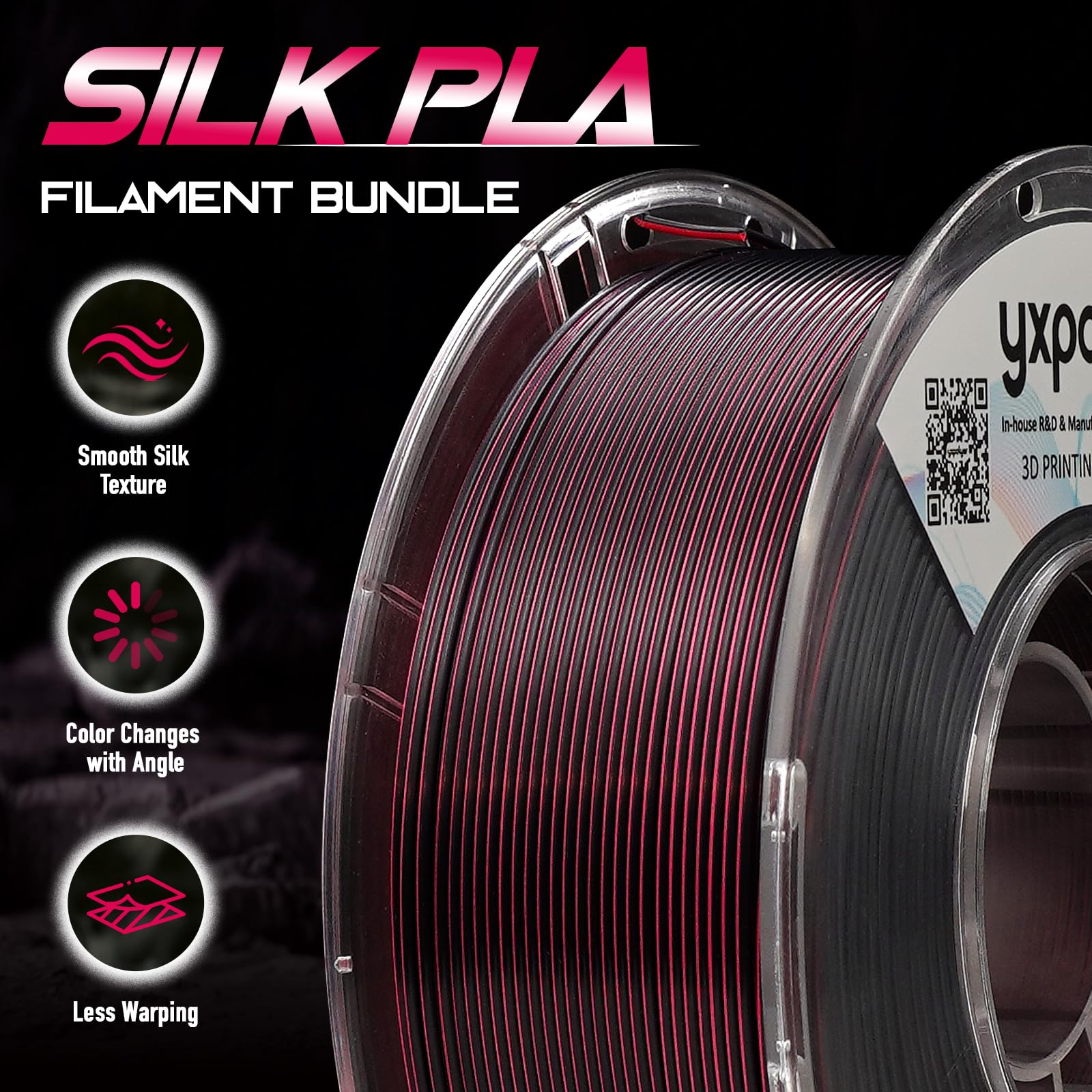 Yxpolyer Pla Filament Premium 2-Color Silk Pla 3D Printer Filament 1.75Mm 1Kg, Dual Color Black And Red Two-Tone Effect