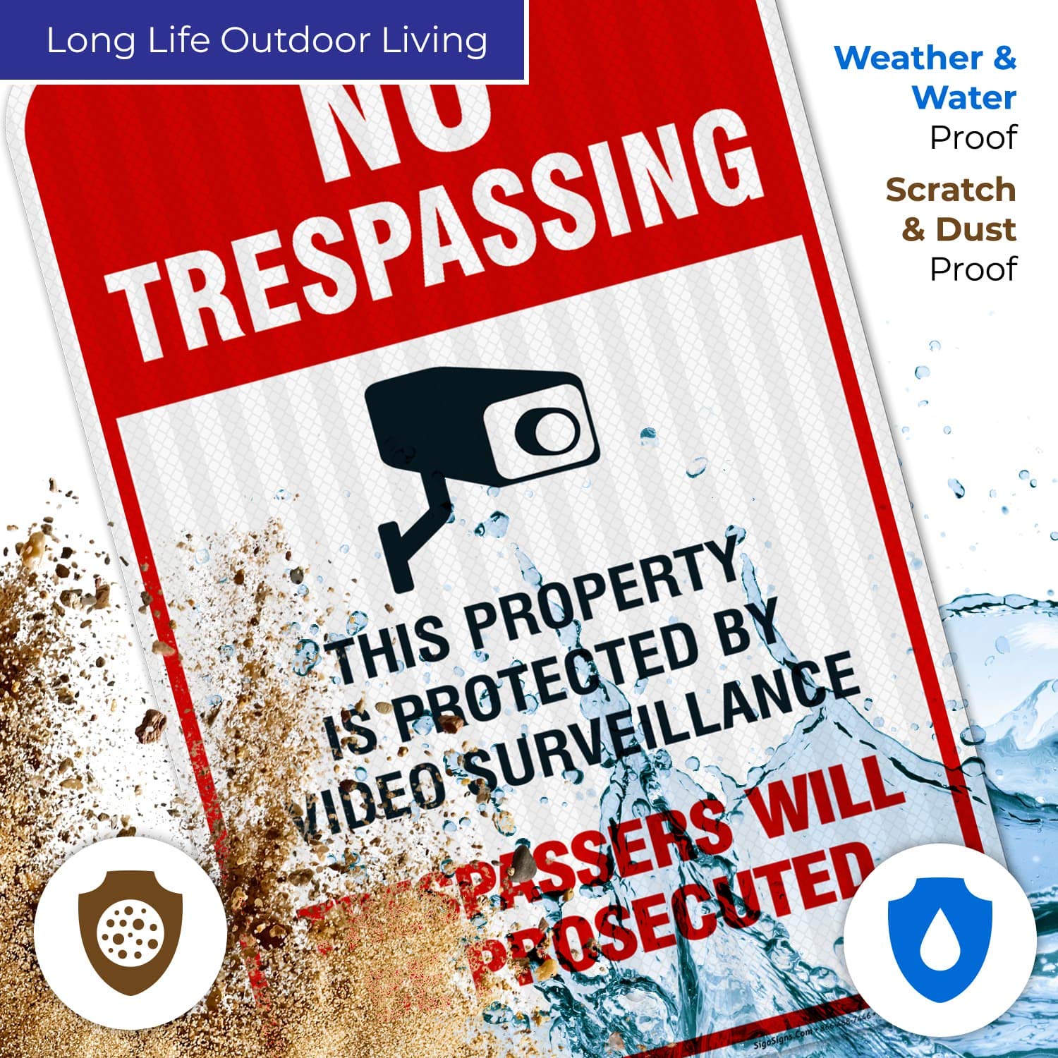 Sigo Signs Video Surveillance No Trespassing Sign, Cctv Security Camera, 12X18 Inches, 3M Egp Reflective .063 Aluminum, Fade Res