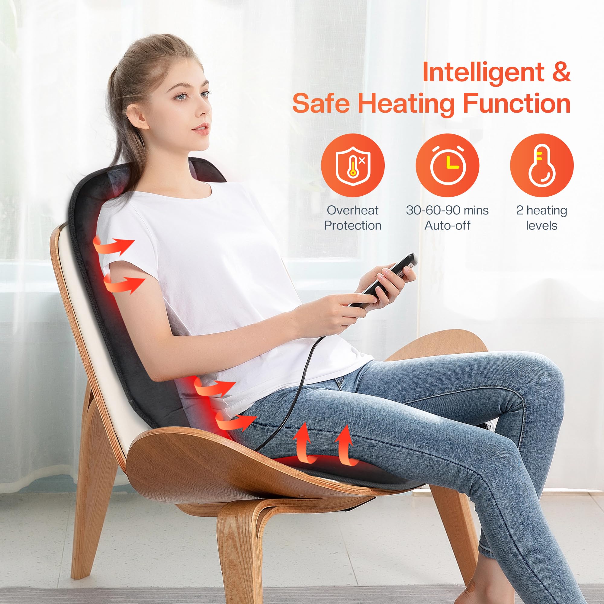 Cili Massage Chair Pad,Back Massager With Heat,Massage Seat Cushion With 10 Vibration Motors,30-60-90 Minutes Heating Options,Ch