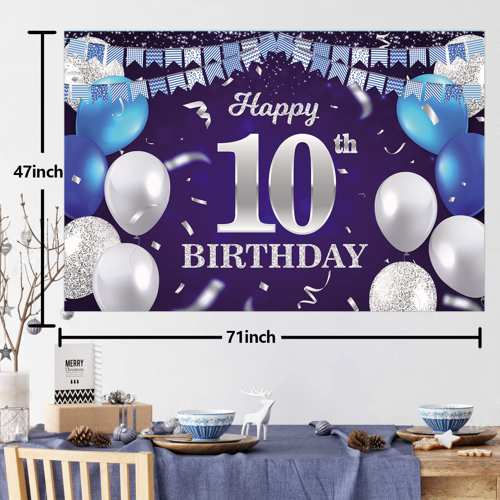 Happy 70Th Birthday Banner Backdrop Navy Blue Balloons Confetti Stripe Flag Light Spots Cheers To 70 Years Old Theme Decorations