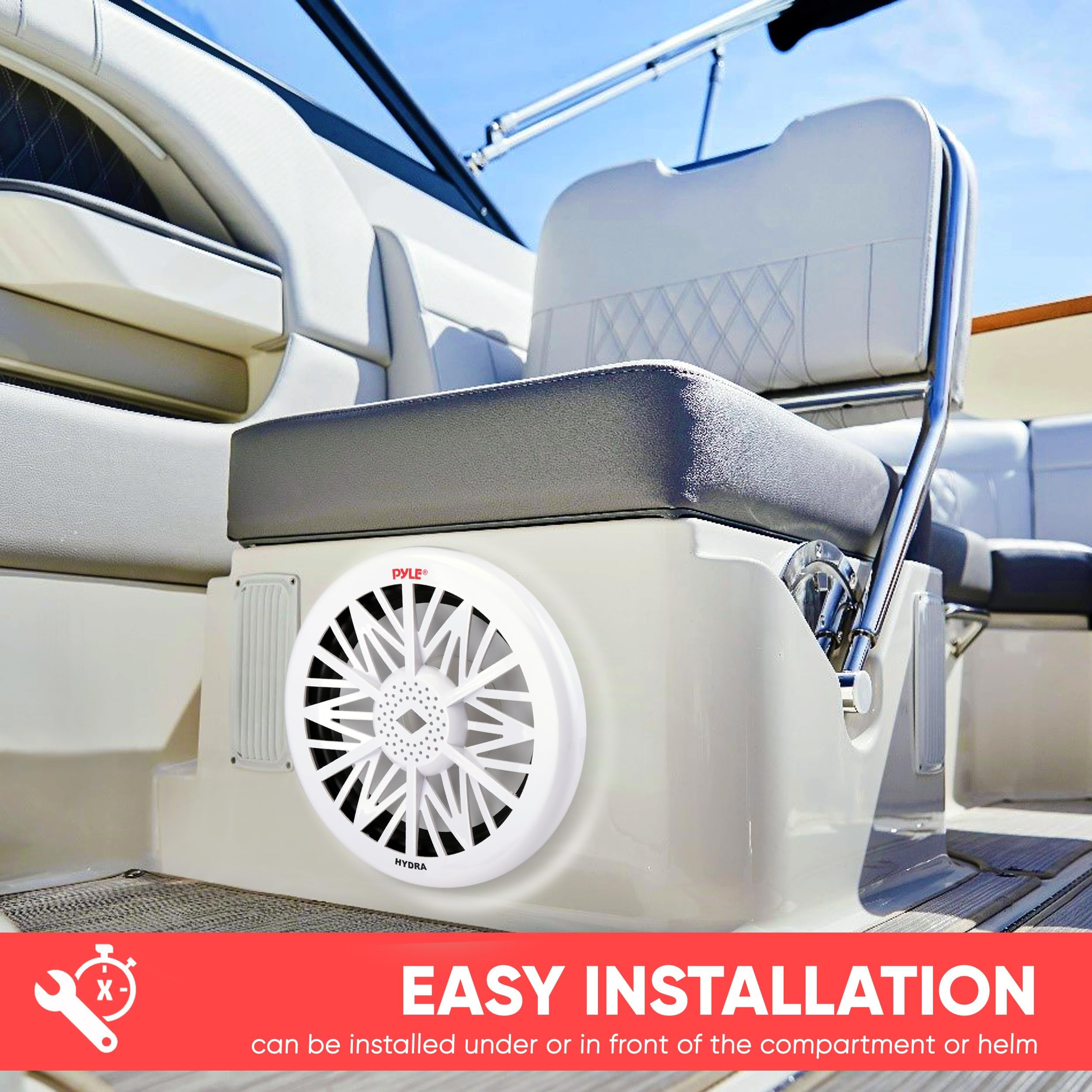 Pyle 10 Inch Outdoor Marine Audio Subwoofer   500 Watt Single White Waterproof Bass Loud Speaker For Marine Stereo Sound System,