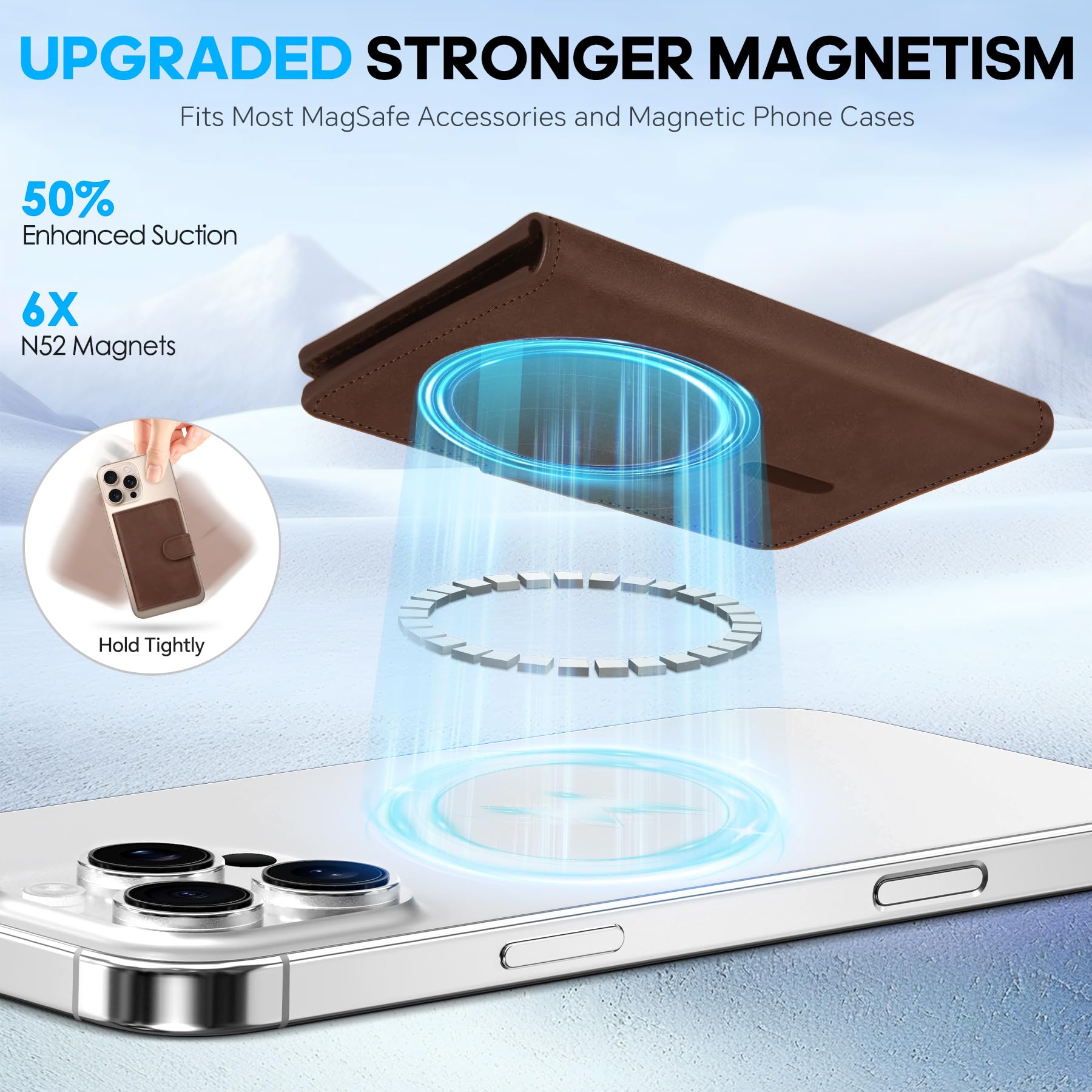 Shieldon For Magsafe Genuine Leather Magnetic Card Wallet Holder, Minimalist Rfid Blocking 6 Card, Id Window, Front Pocket Walle