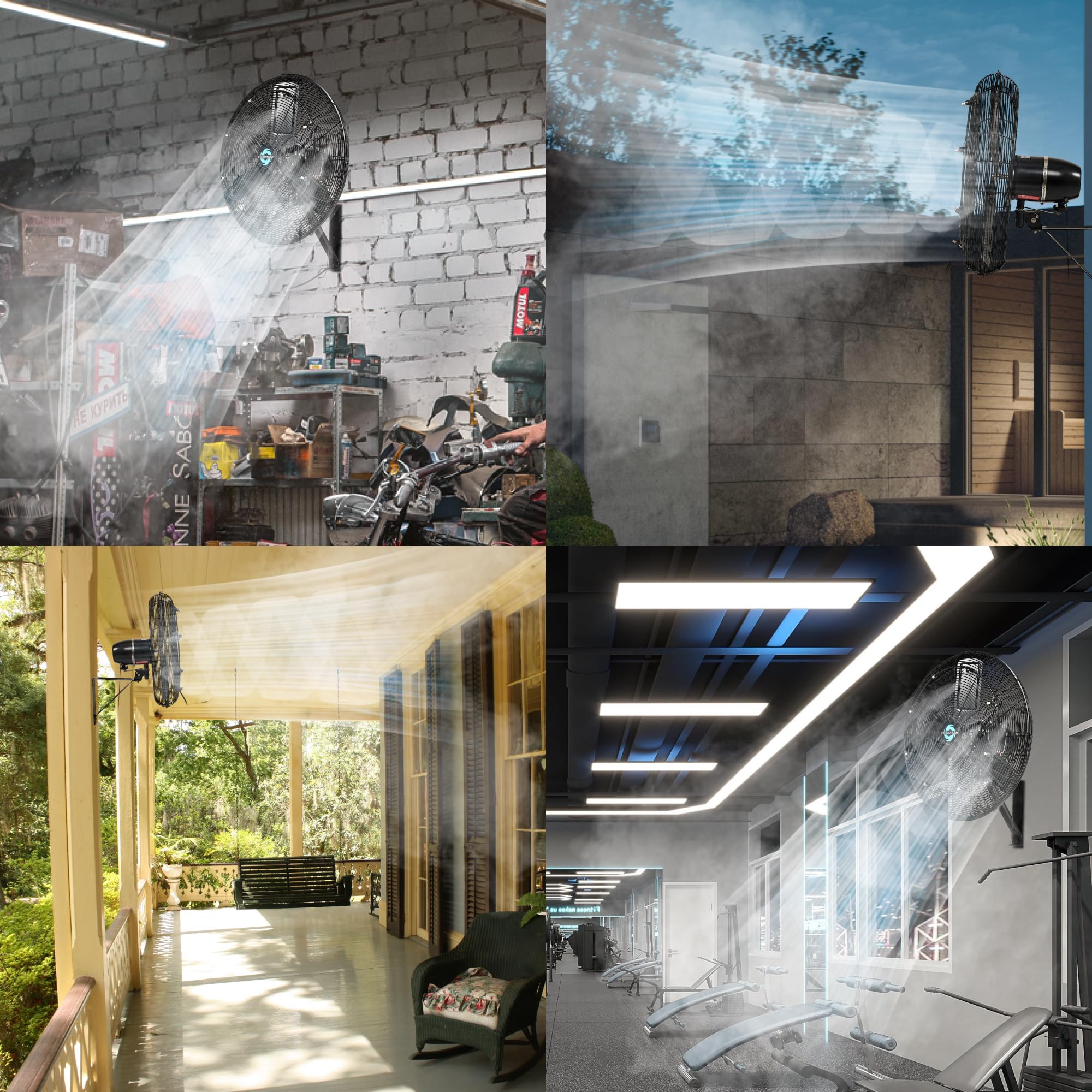 Tornado 24 Inch High Velocity Oscillating Wall Mount Fan With Pre-Installed Misting Kit - Ipx4 Water-Resistant, Teao Motor, 2-Sp