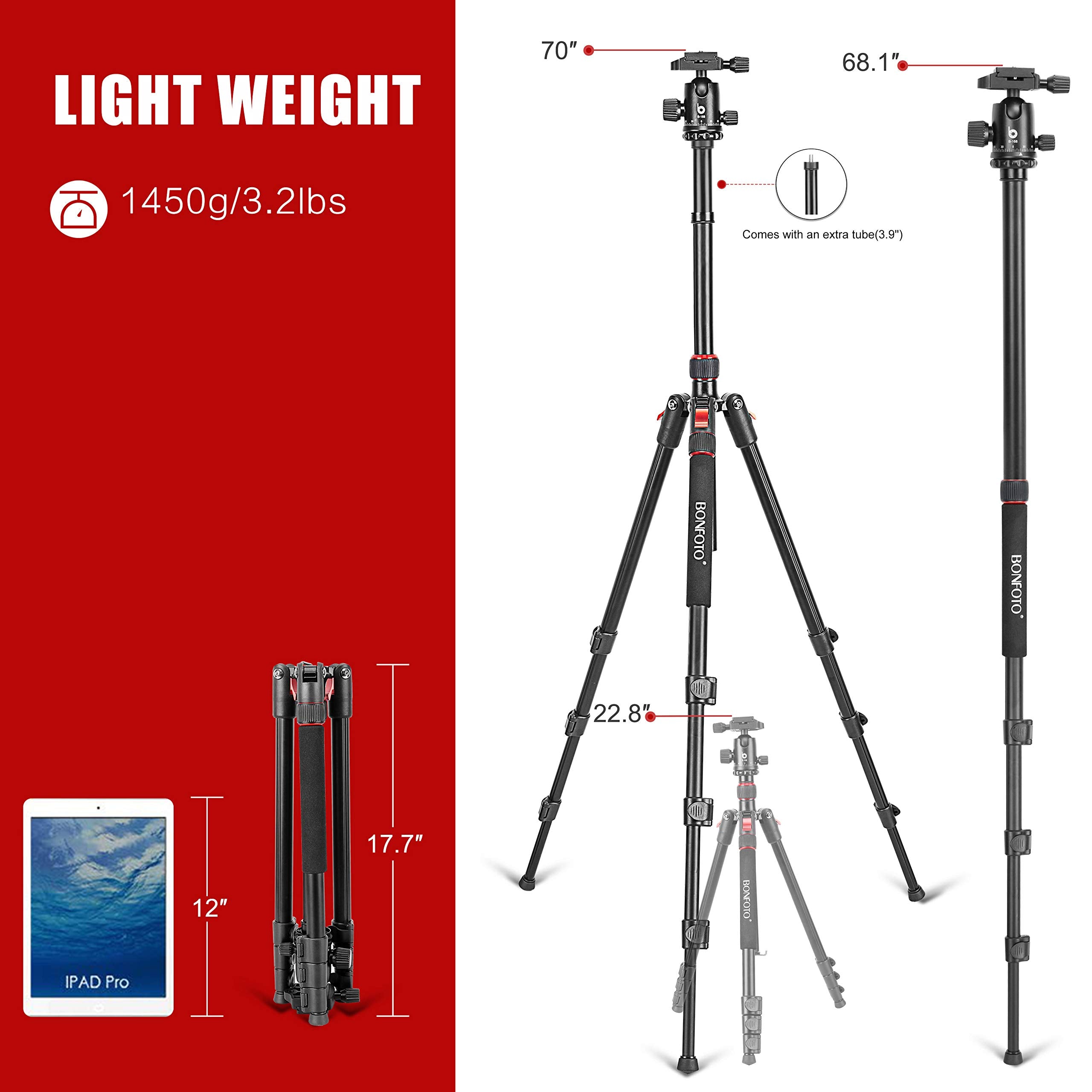 70 Inch Tripod For Camera,Stable Aluminum Travel Tripod, Photography Tripod With 360 Degree Ball Head And Carry Bag, Camera Stan