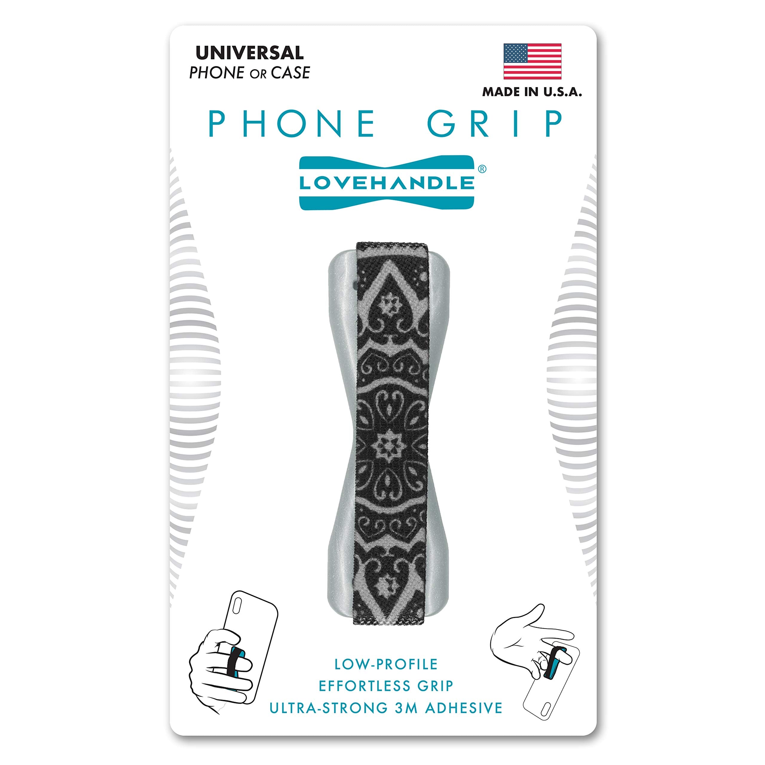 Lovehandle Phone Grip For Most Smartphones And Mini Tablets, Boho Silver Colored Elastic Strap With Silver Base, Lh 01 Bohosilver