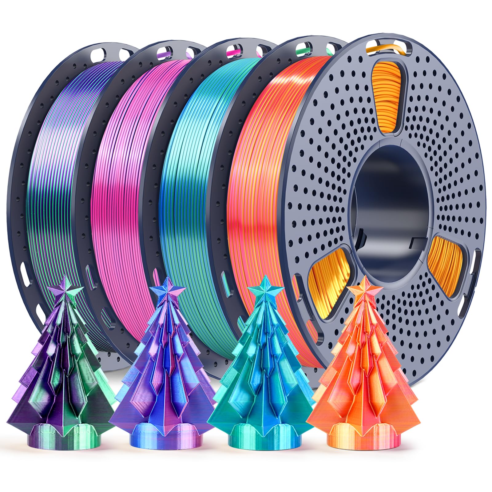 250g Silk Dual Color PLA Filament 1.75mm Bundle, SUNLU 3D Printer Filament, Coextruded Shiny Multicolor PLA, Individually Vacuum