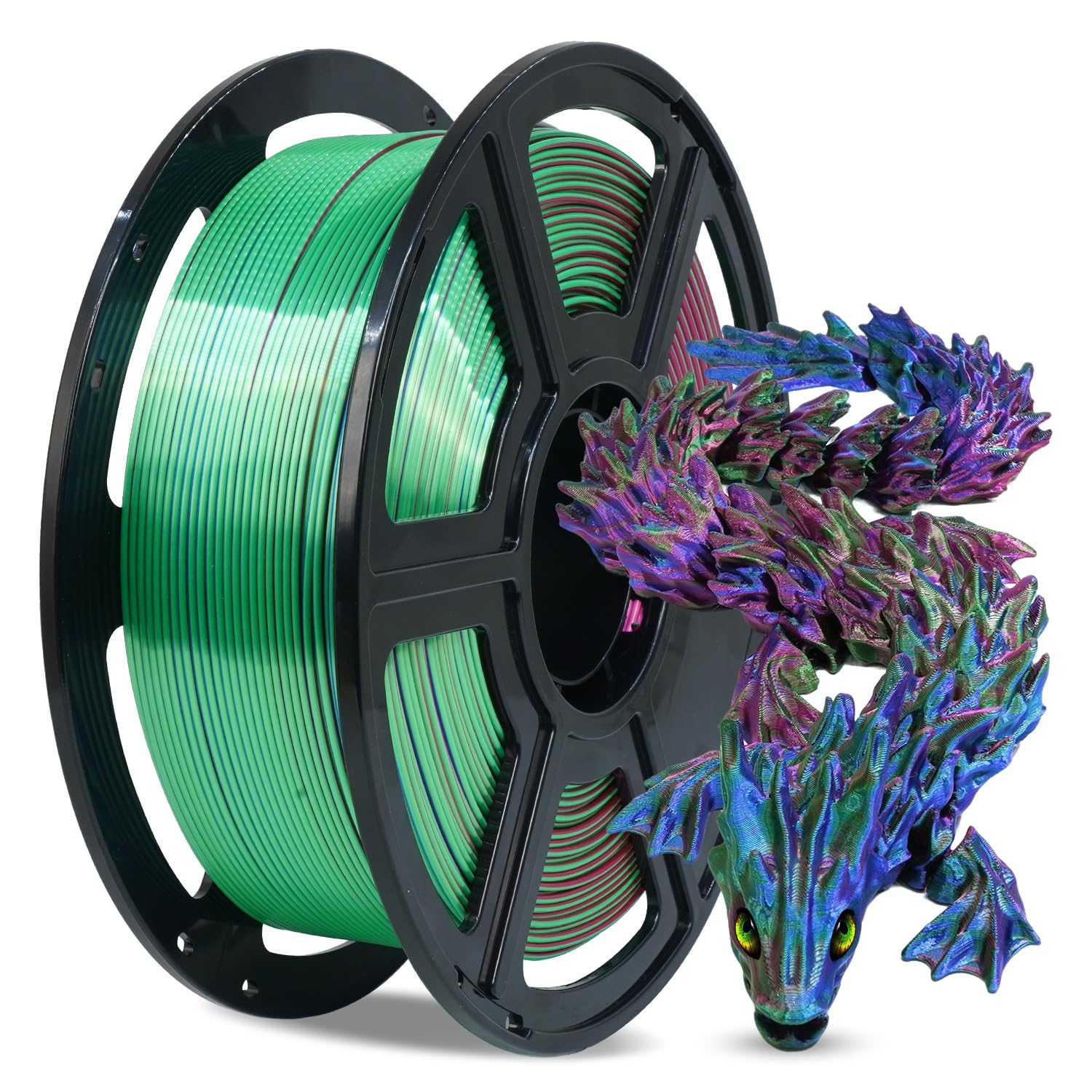 FLASHFORGE Silk Tri-Color PLA Filament 1.75mm, Coextrusion Red Blue Green Triple Color Rainbow, 1kg, 3D Printer Filament