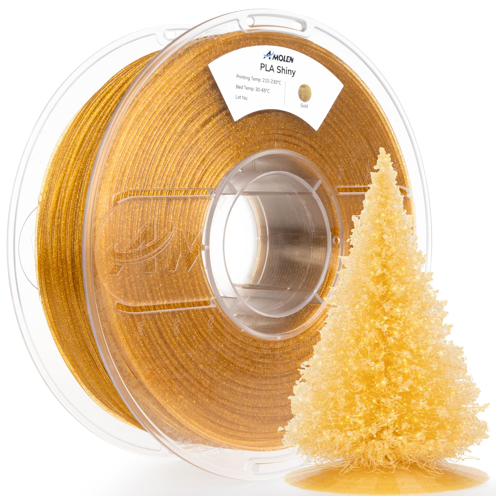 Amolen Pla 3D Printer Filament 1.75Mm Shiny Gold With Sparkles And Glitters Pla Dimensional Accuracy +/  0.02Mm 1Kg/2.2Lbs
