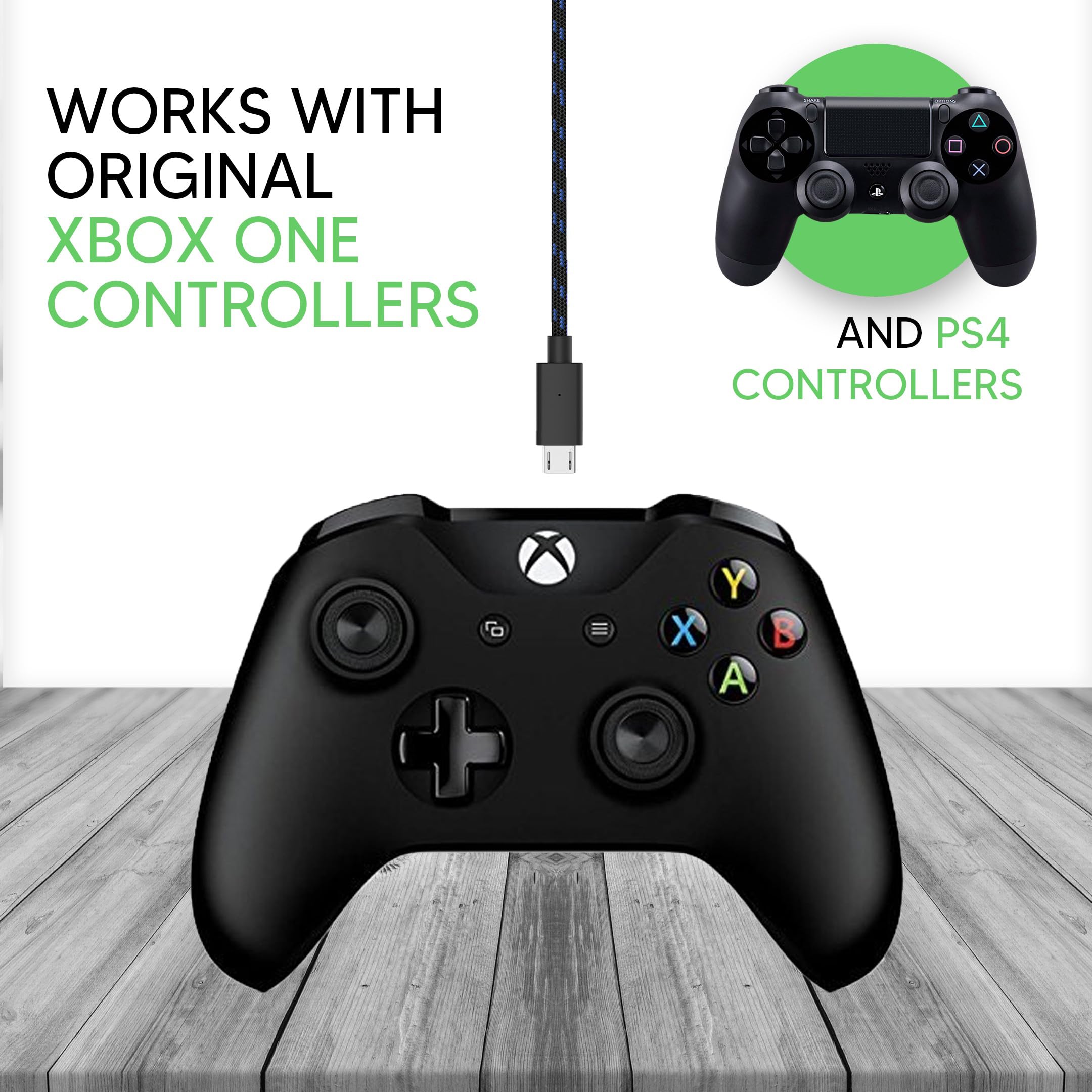 Talkworks Controller Charger Cord For Xbox One   2 Pack 10 Ft Nylon Braided Micro Usb Charging Cable   Also Android Compatible W