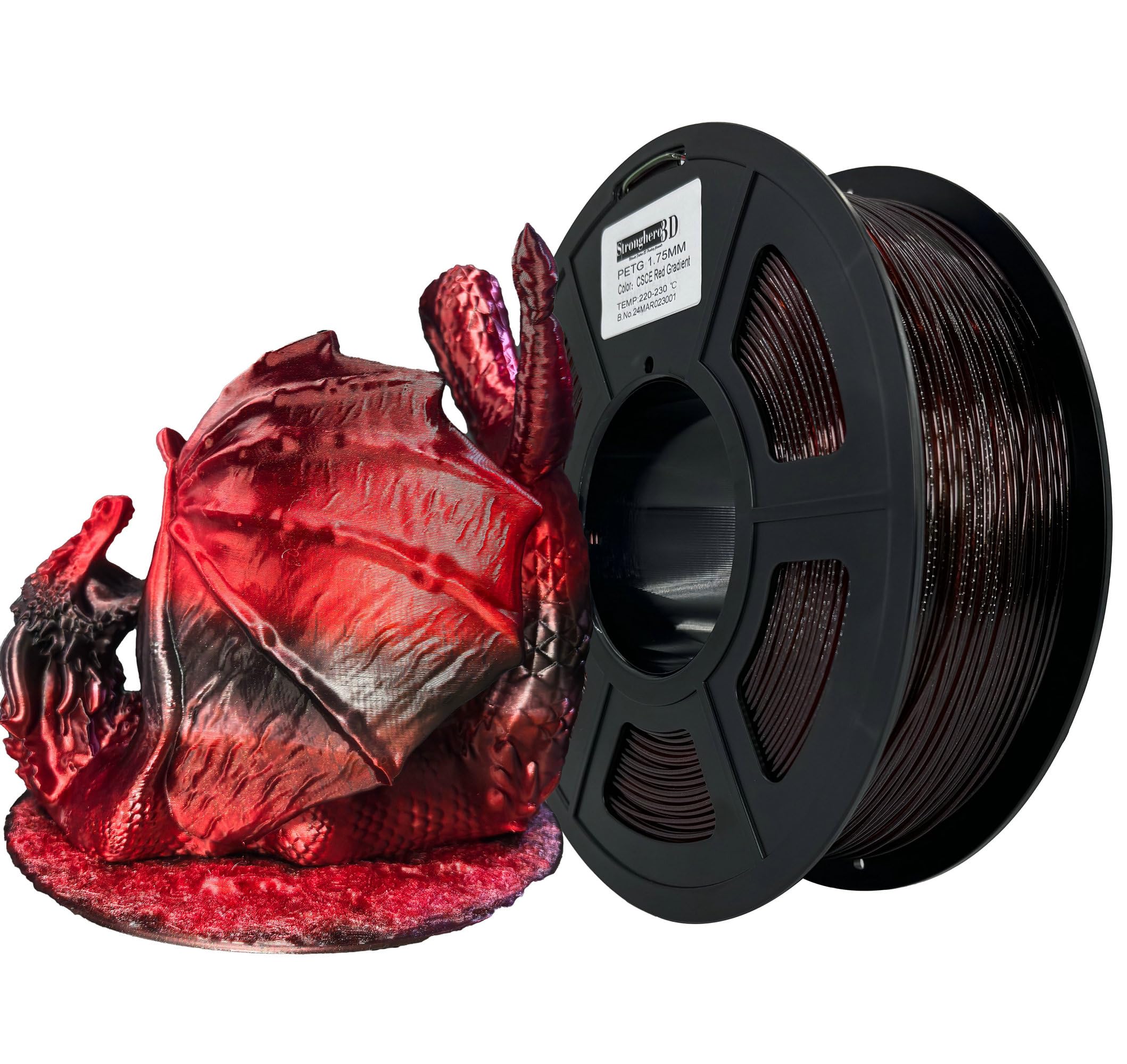 Stronghero3D PETG 3D Printer Filament 1.75 mm,Ruby Red Gradient,Multi Color Change,Accuracy +/- 0.05 mm net Weight 1 kg for Ende