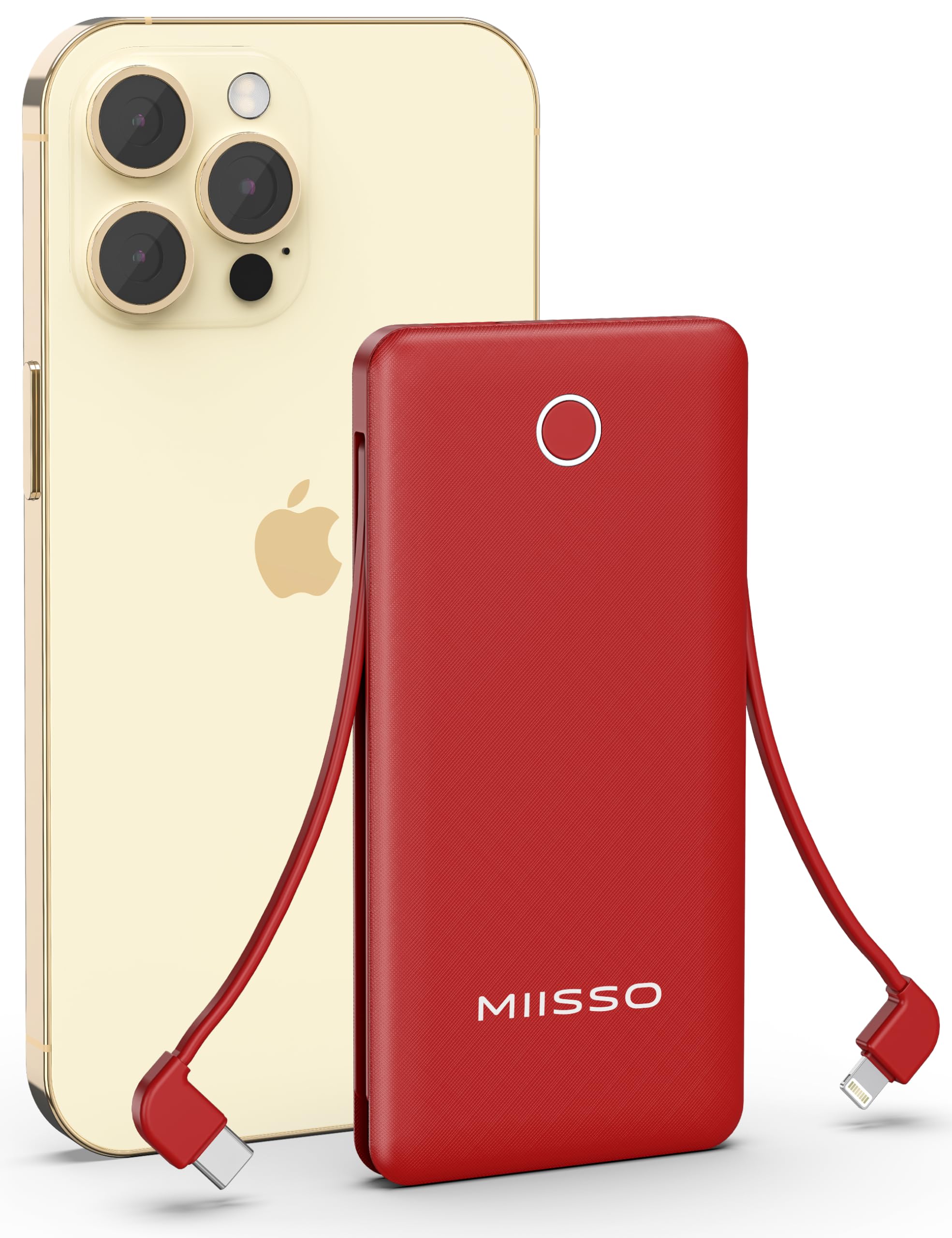 Miisso 10000Mah Slim Portable Charger With Built In Cable, Power Bank Travel Phone Charger External Battery Pack For Phones, 4 O