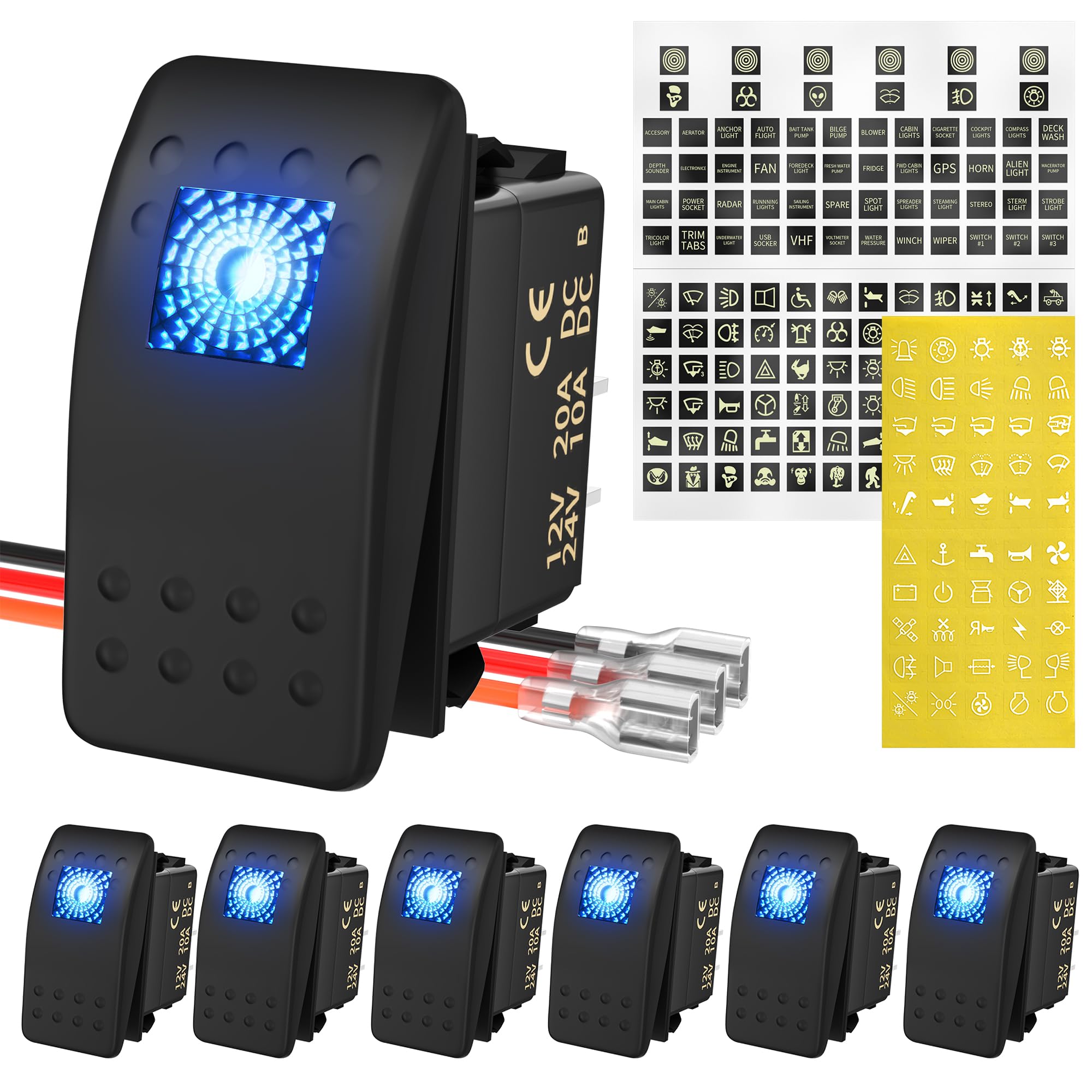 Daiertek Marine Boat Rocker Switch 12V, Lighted Blue Led Waterproof Rocker Switch 12 Volt For Utv Rzr Spst 3 Pin On/Off 20A Heav