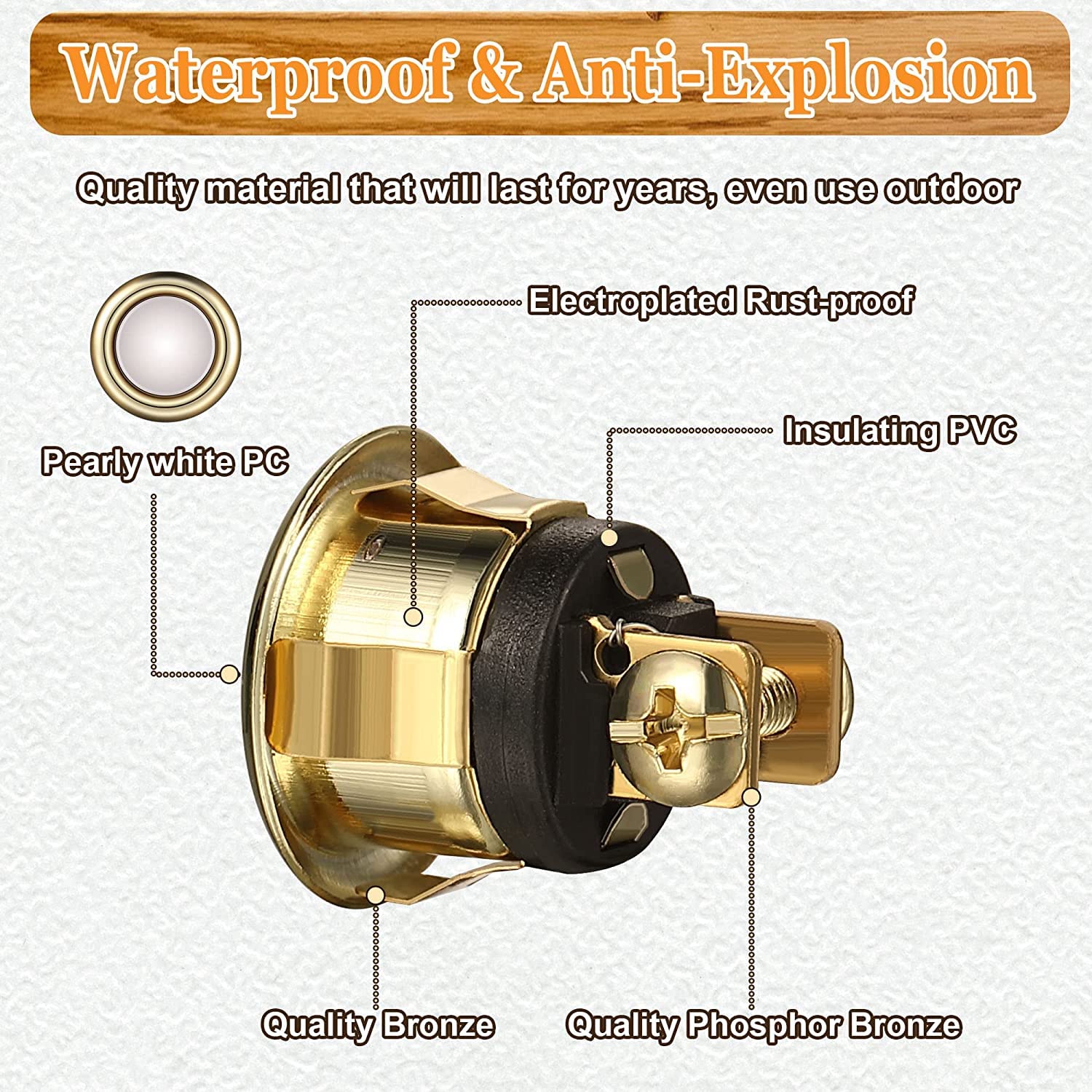 Heavy Duty Metal Doorbell Push Button, Antique Brass Bronze Wired Doorbell Button Led Lighted Up Doorbell For Home Front Door (A