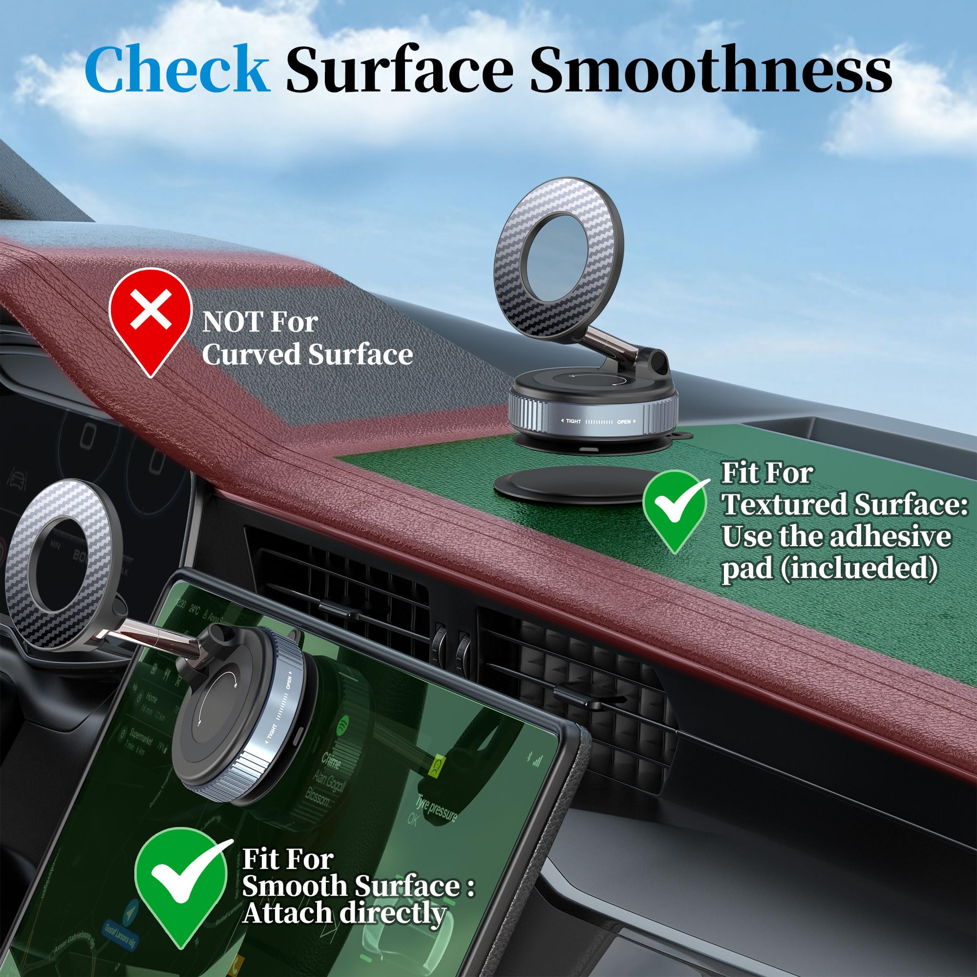 Plusacc Vacuum Magnetic Phone Holder For Car - Suction Cup Phone Mount 360 Rotatable Foldable Portable Strong Magnet Stand For I