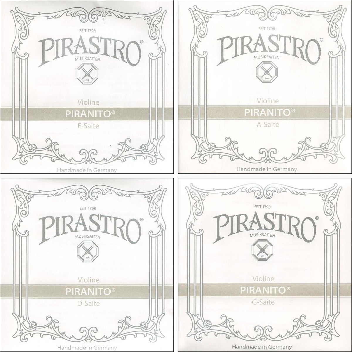 Pirastro Piranito 4/4 Violin String Set - Chromesteel/Steel - Medium Gauge - Ball End E