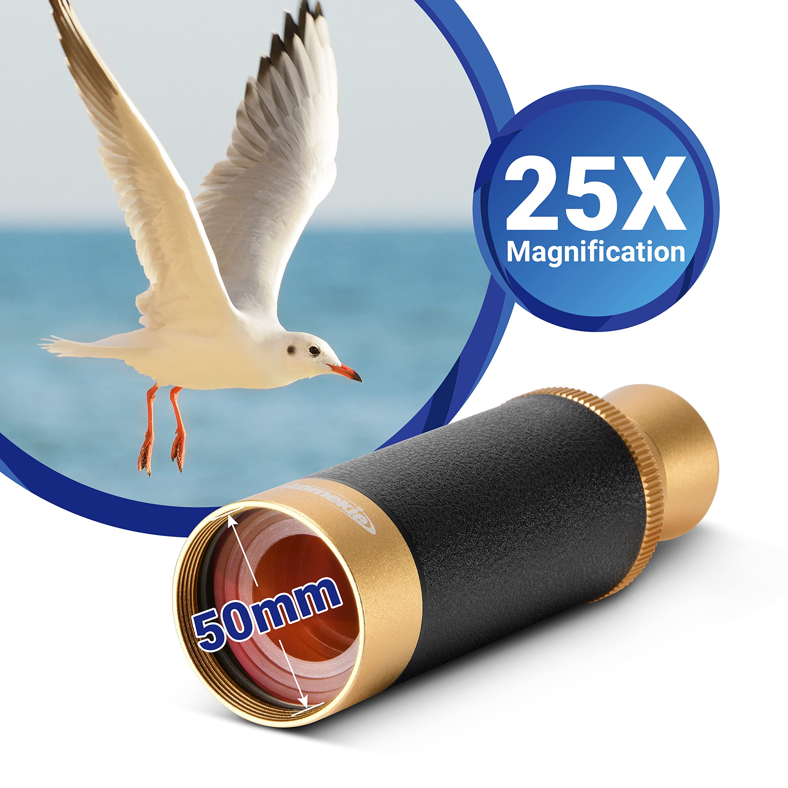 Aomekie Pirate Monocular Telescope 25X50 Handheld Telescope Adjustable Ed Captain'S Binoculars For Adults With Bag And Wooden Ca