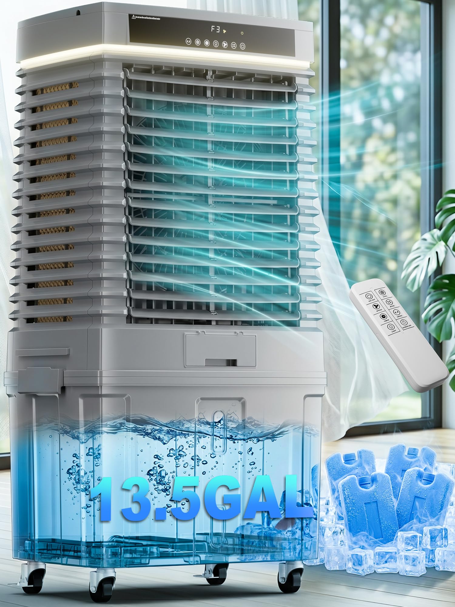 Uthfy 4000CFM Swamp Cooler for Large Room, 41    Evaporative Air Cooler with 13.5Gal Detachable Water Tank, 12H Timer, Ambient L