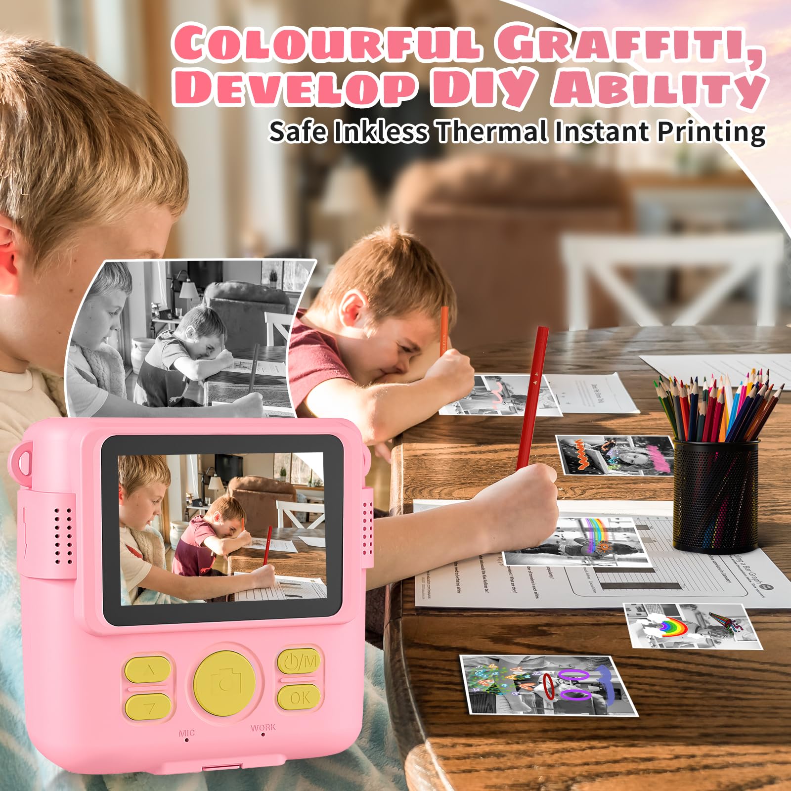 Kids Camera, Instant Print Camera 2.4 Inch Screen 1080P Digital Camera With 16X Digital Zoom, 32Gb Tf Card For 3 13 Boys And Gir