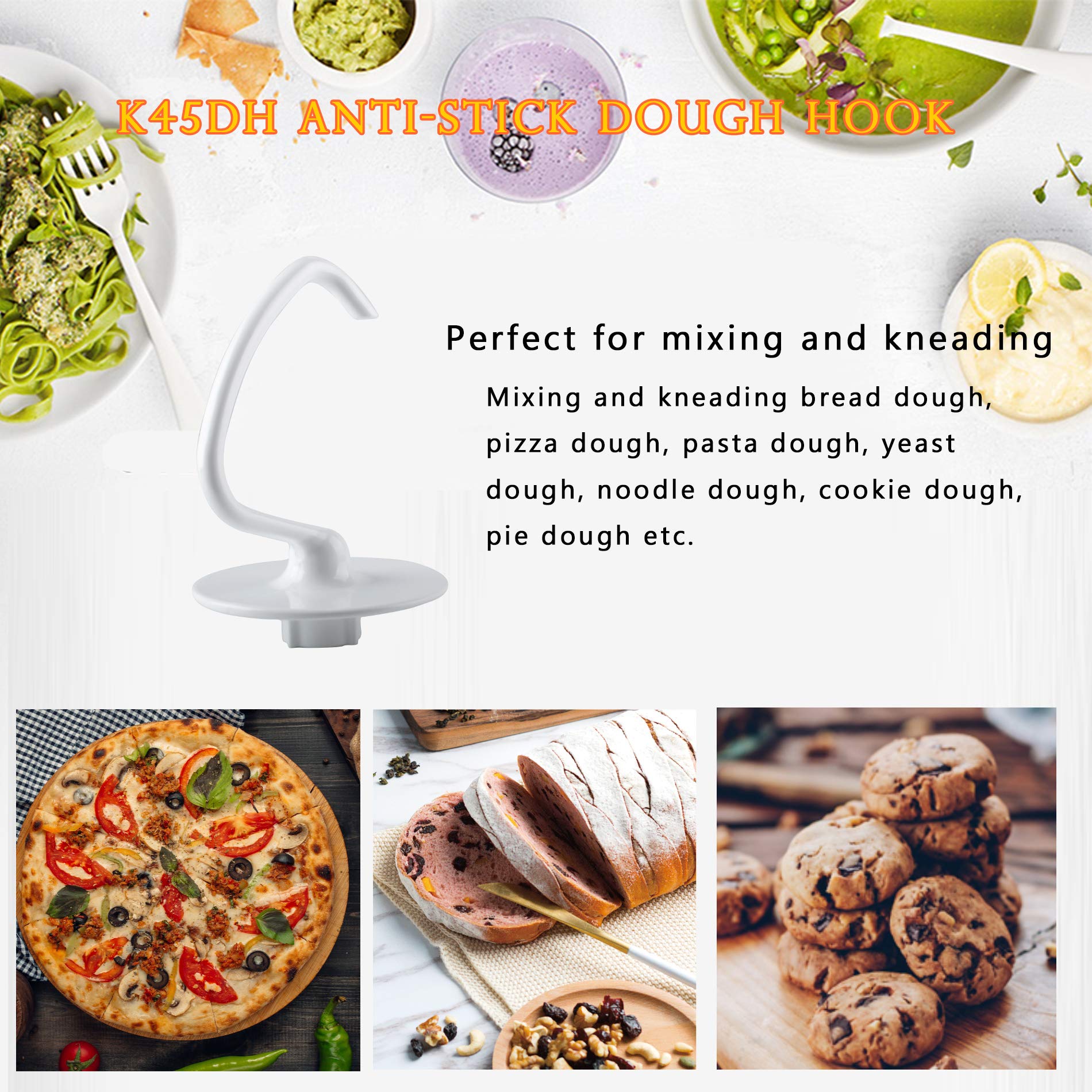 K45Dh C Dough Hook Replacement Compatible With Kitchen Aid K45 K45Ss Ksm90 Ksm110 Ksm150 Ksm75 4.5 Qt Tilt Head Stand Mixers Att