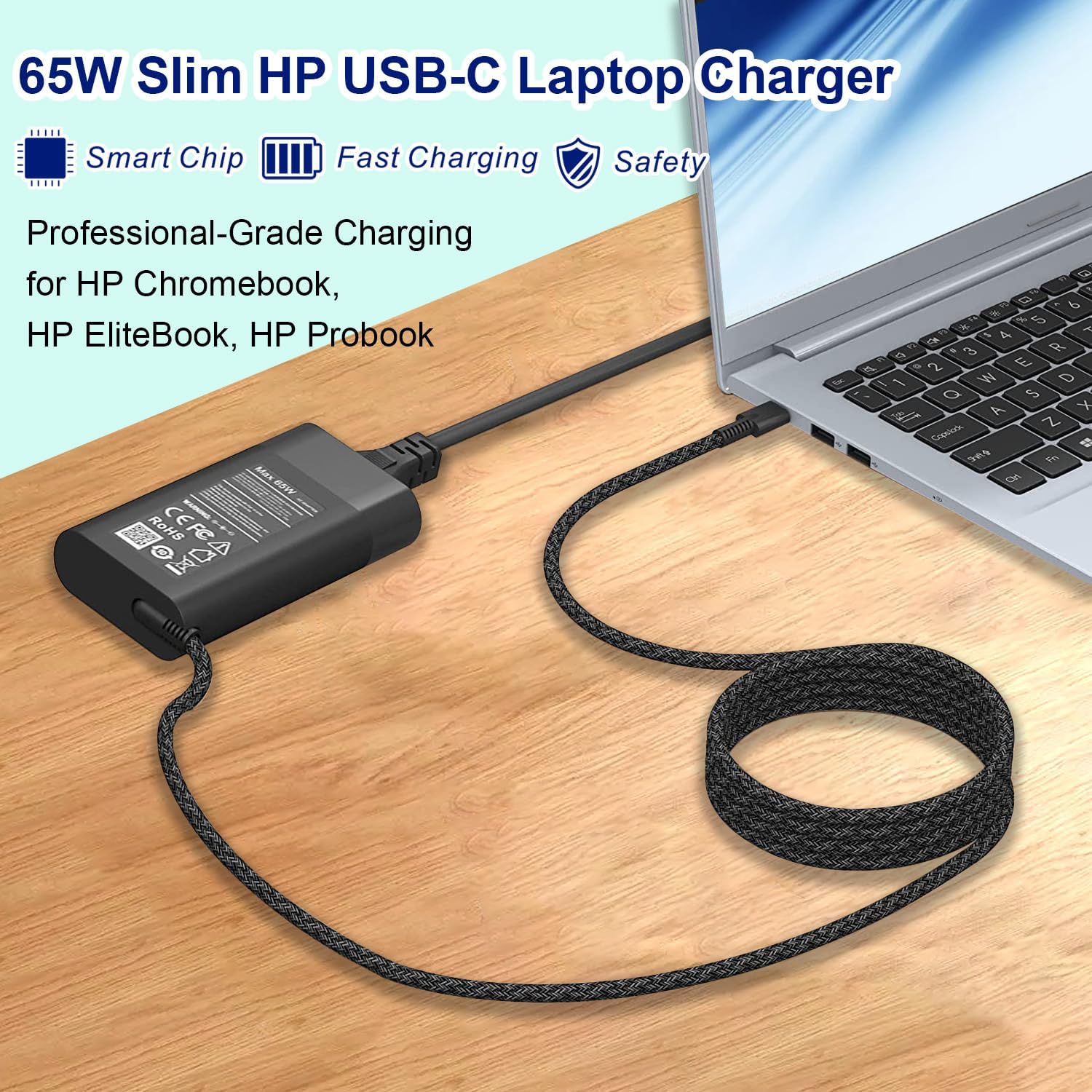 New Slim 65W Hp Laptop Charger Usb C For Hp Envy X360,Spectre X360,Elitebook X360,Replacement For Hp Chromebook X360 Charger Spectre/Elitebook/Elite X2/Envy/Probook Travel Type C Power Cord Ac Adapter