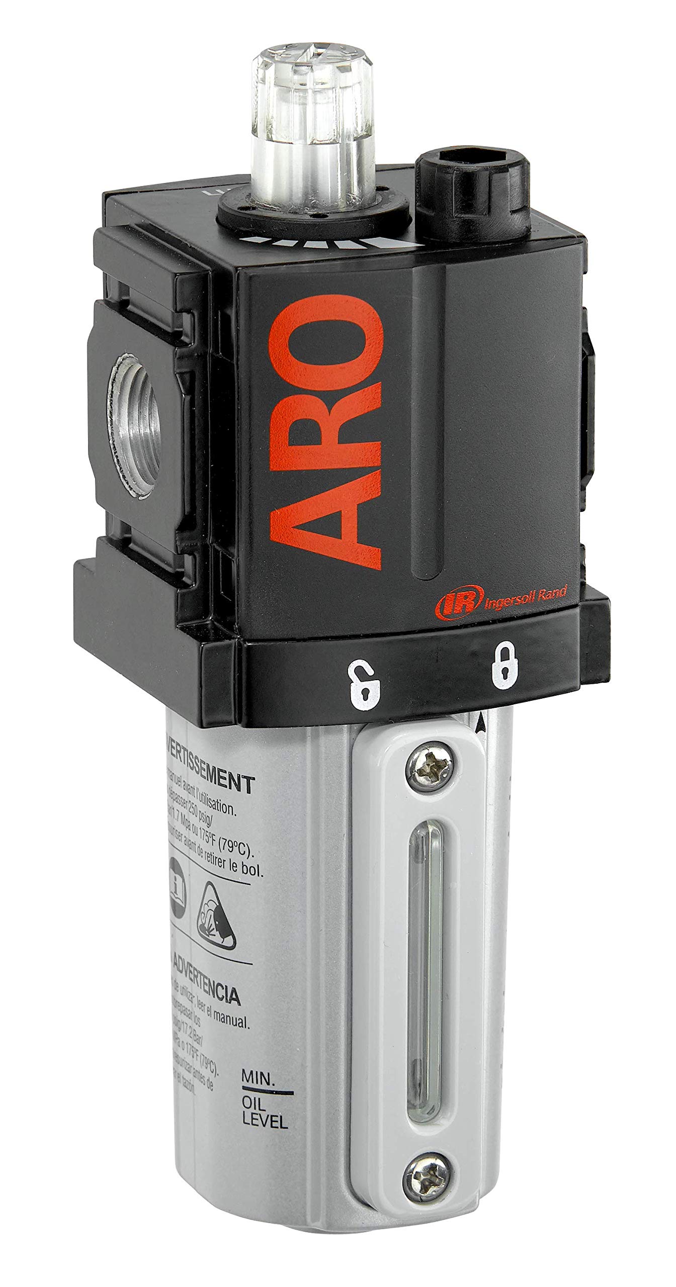 Aro Ingersoll Rand Aro L36121 100 Vs Air Line Lubricator, 1/4'' Npt   150 Psi Max Inlet, Black/Gray